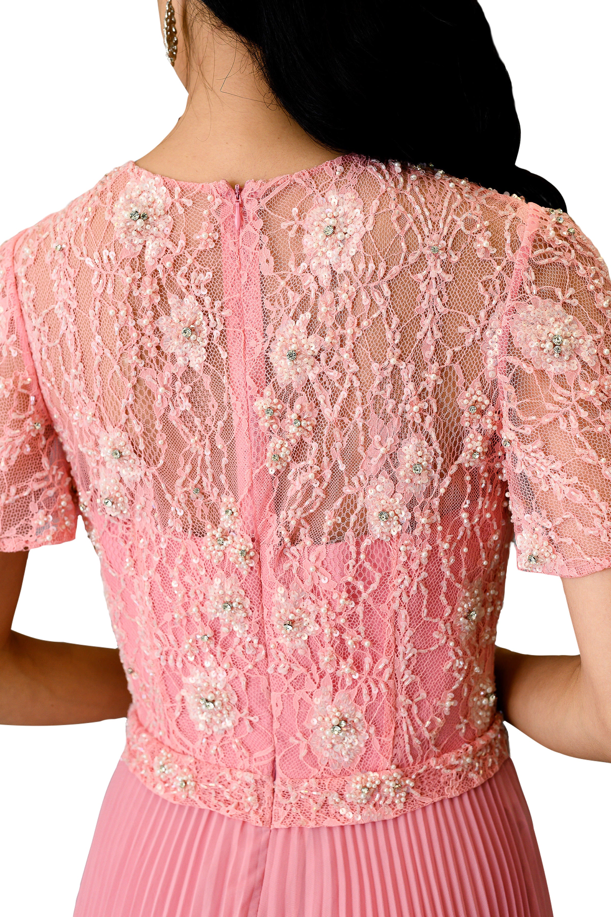 Elegant Women's Embroidered Pleated Dress - Flowy A-Line Midi Dress for Spring & Summer - Perfect for Weddings, Parties & Office Wear