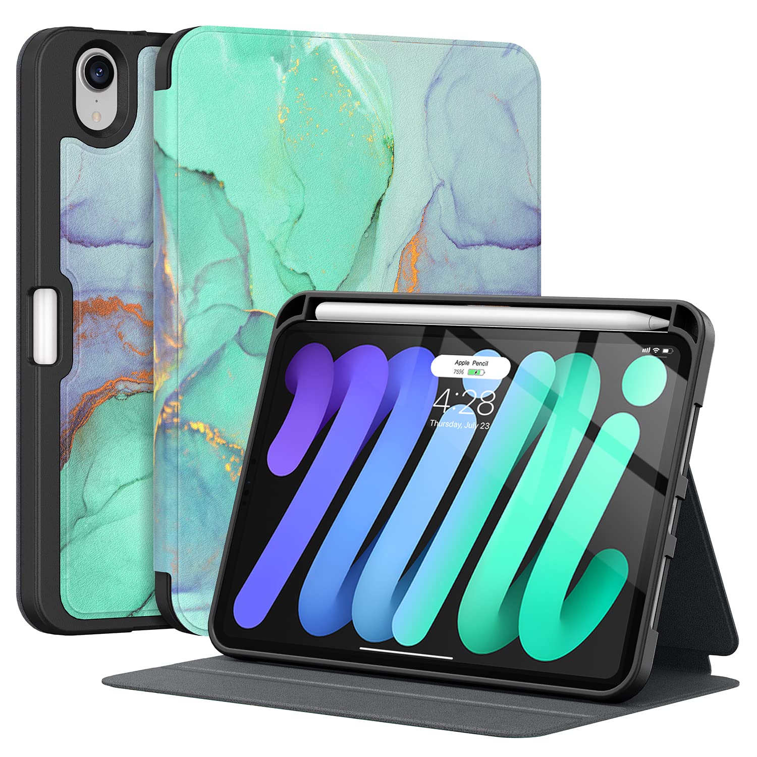 Supveco Slim Protective Case for iPad Mini 7 (A17 Pro) 2024 & iPad Mini 6 2021 8.3 Inch - Soft TPU Back Cover with Pencil Holder & Auto Wake/Sleep Feature - Perfect for Work, School & Travel - Green