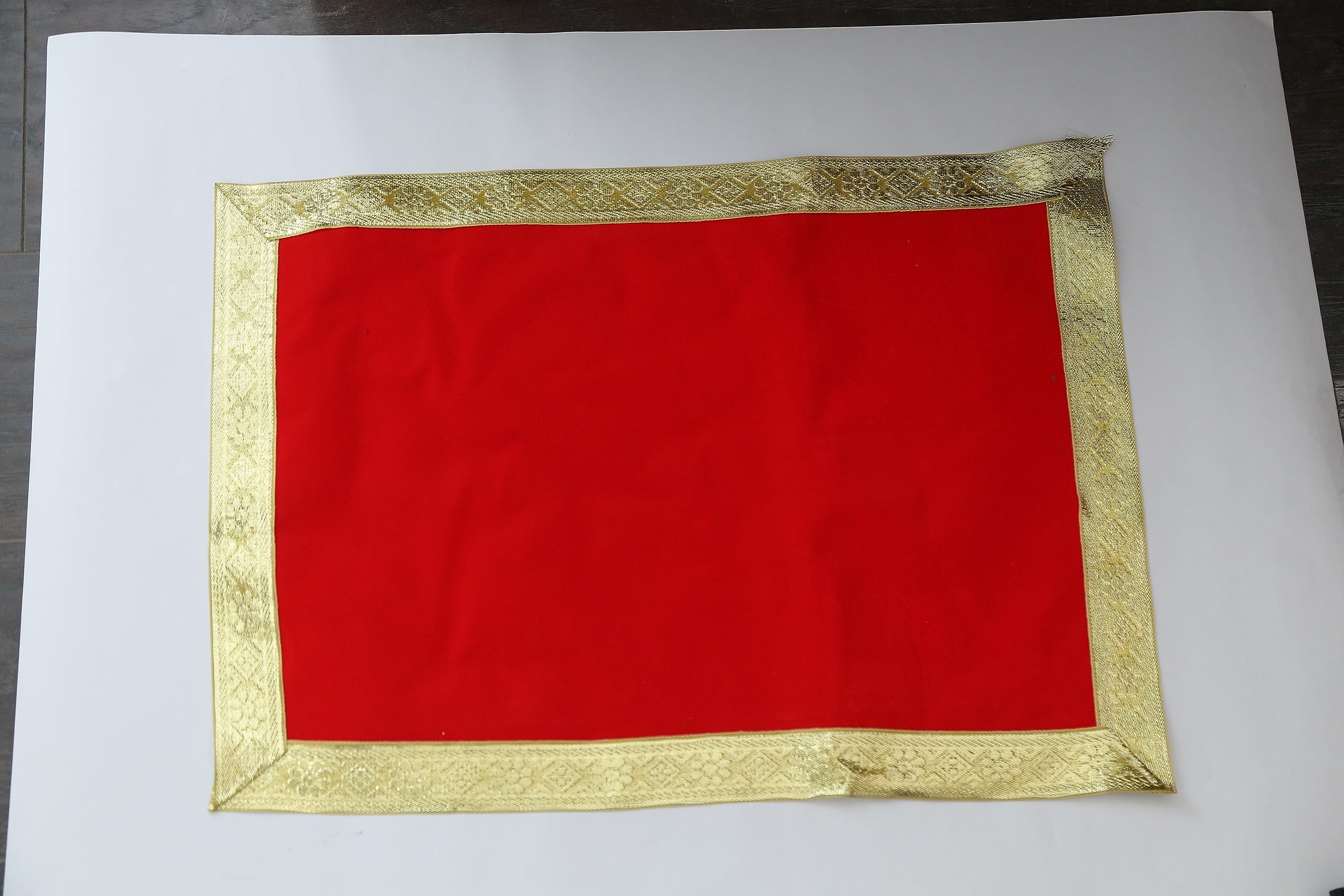 Small Pooja Aasan Cloth Mat for Puja Table & Mandir (Red) - Home Temple Use