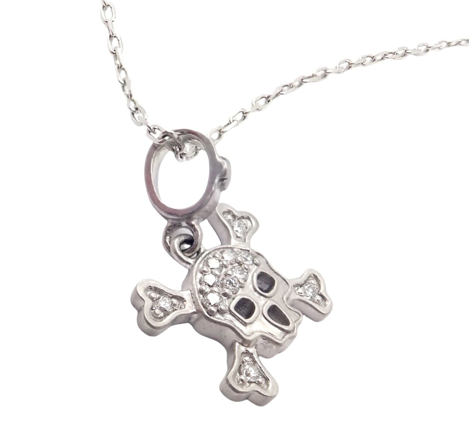 Authentic Loree Rodkin 18K White Gold Diamond Skull & Crossbones Pendant Necklace - Luxury Gothic Jewelry for Women, Perfect for Parties & Special Occasions