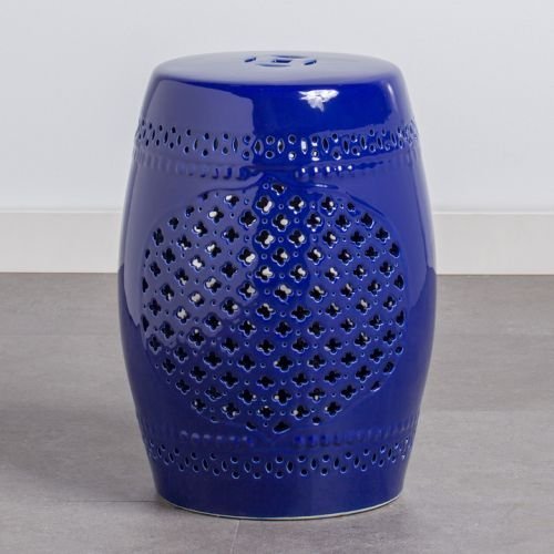 Tokai Ceramic Stool - Blue Handmade Pottery Stool for Home Decor, Garden & Outdoor Seating - Durable & Stylish Ceramic Footstool for Living Room, Patio or Balcony
