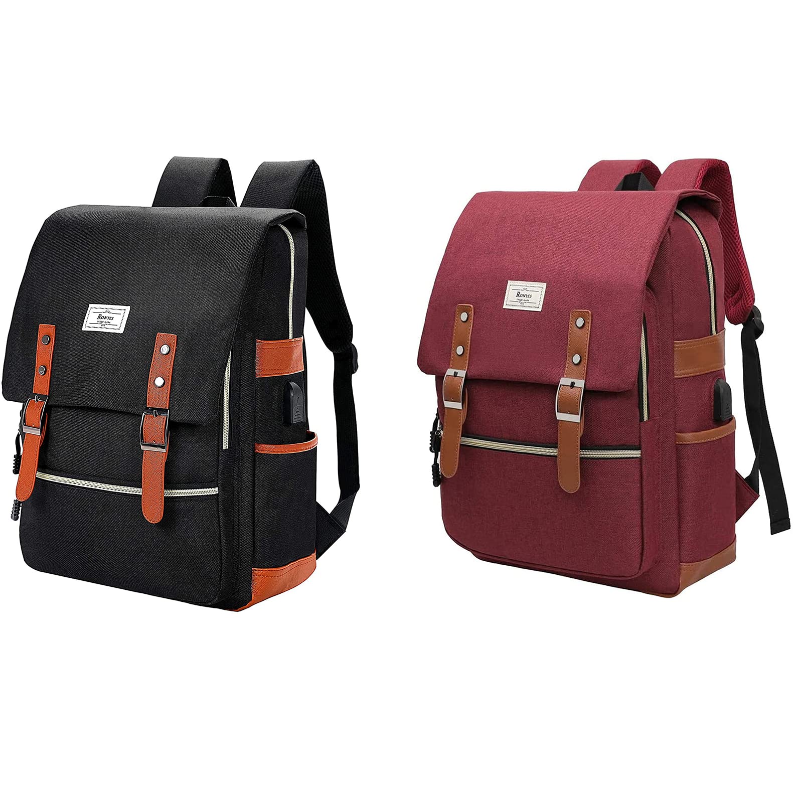 Vintage Laptop Backpack for Women & Men - 15.6 Inch Water Resistant College School Bag with USB Charging Port - Perfect for Work, Travel & Daily Commute
