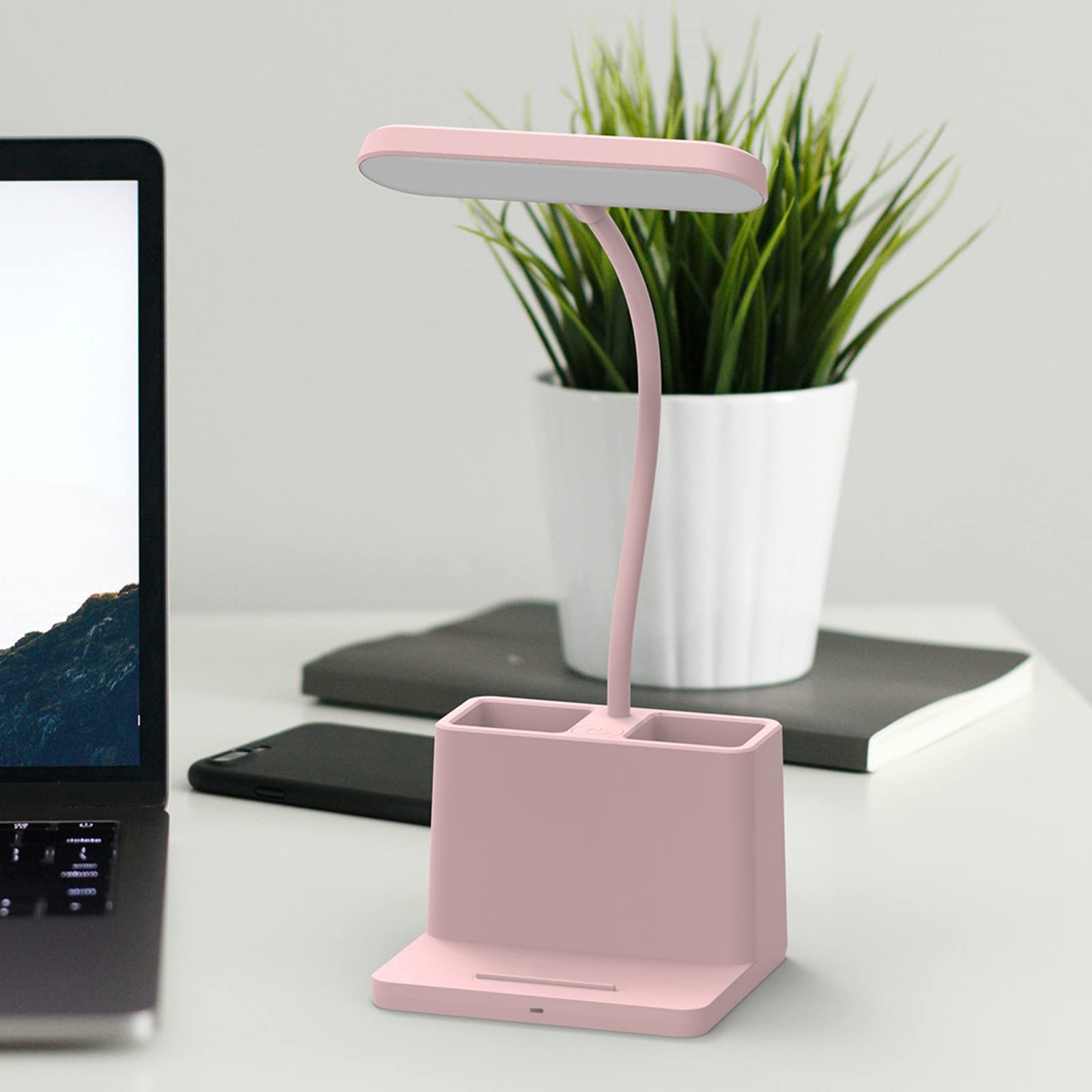 Cute Pink LED Desk Lamp for Kids & Teens - Adjustable Gooseneck, Rechargeable Battery Operated Touch Control Light - Perfect for Study, Bedroom, Dorm Room & Office Workspace
