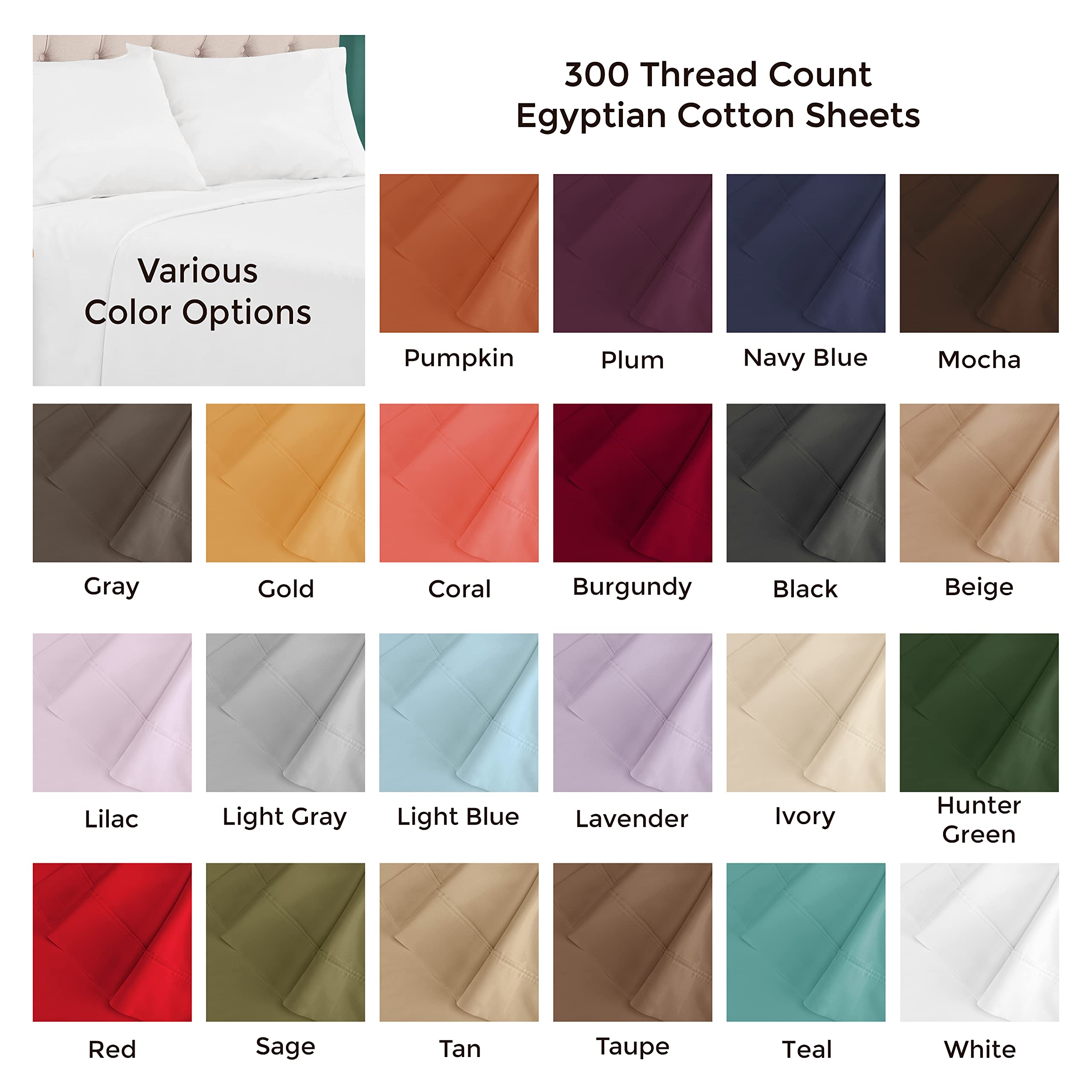Premium 300TC Egyptian Cotton Sheets Set - Queen White for Luxury Bedding