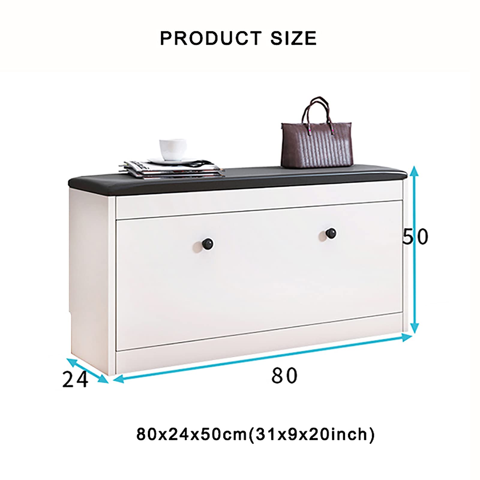 Modern Entryway Bench with Hidden Shoe Storage - PU Leather Shoe Cabinet & Changing Stool - 80x24x50cm (31x9x20inch) - Space-Saving Hallway Organizer for Shoes & Accessories - Perfect for Small Apartments & Entryways