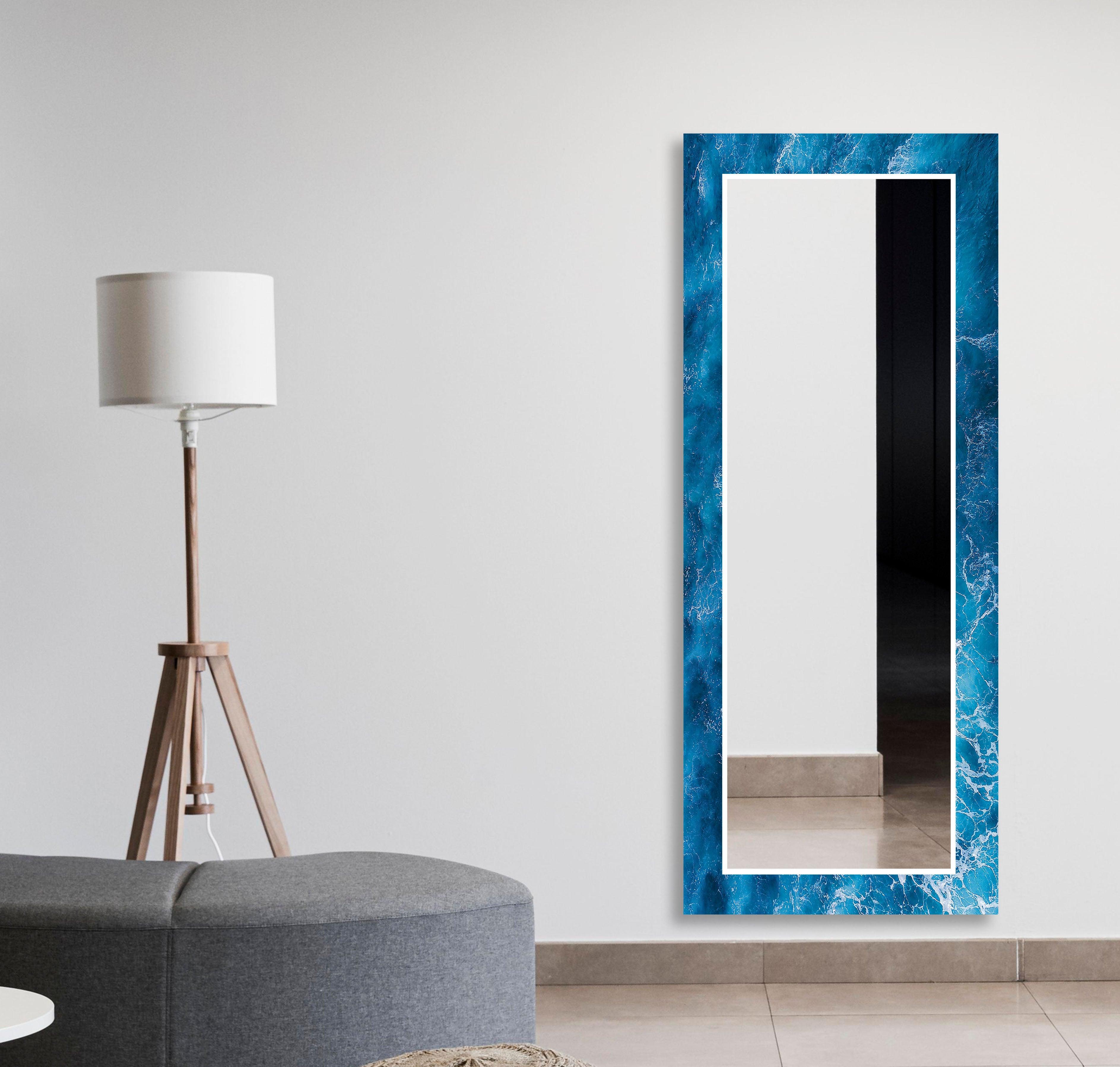 Blue Ocean Wave Wall Mirror - Coastal Decor for Bathroom, Bedroom & Living Room - Stylish Nautical Home Accent for Beach House & Seaside Themed Interiors