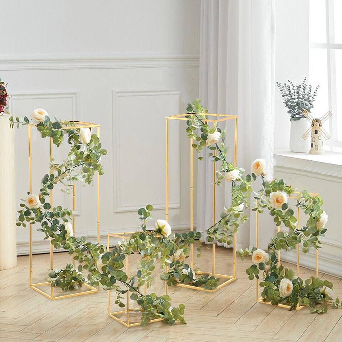 10-Piece Gold Geometric Metal Column Floral Vase Set - 23.6 Inch Wedding Centerpieces for Tables, Birthday Party & Home Event Decorations - Elegant Flower Stands for Weddings, Anniversaries and Special Occasions