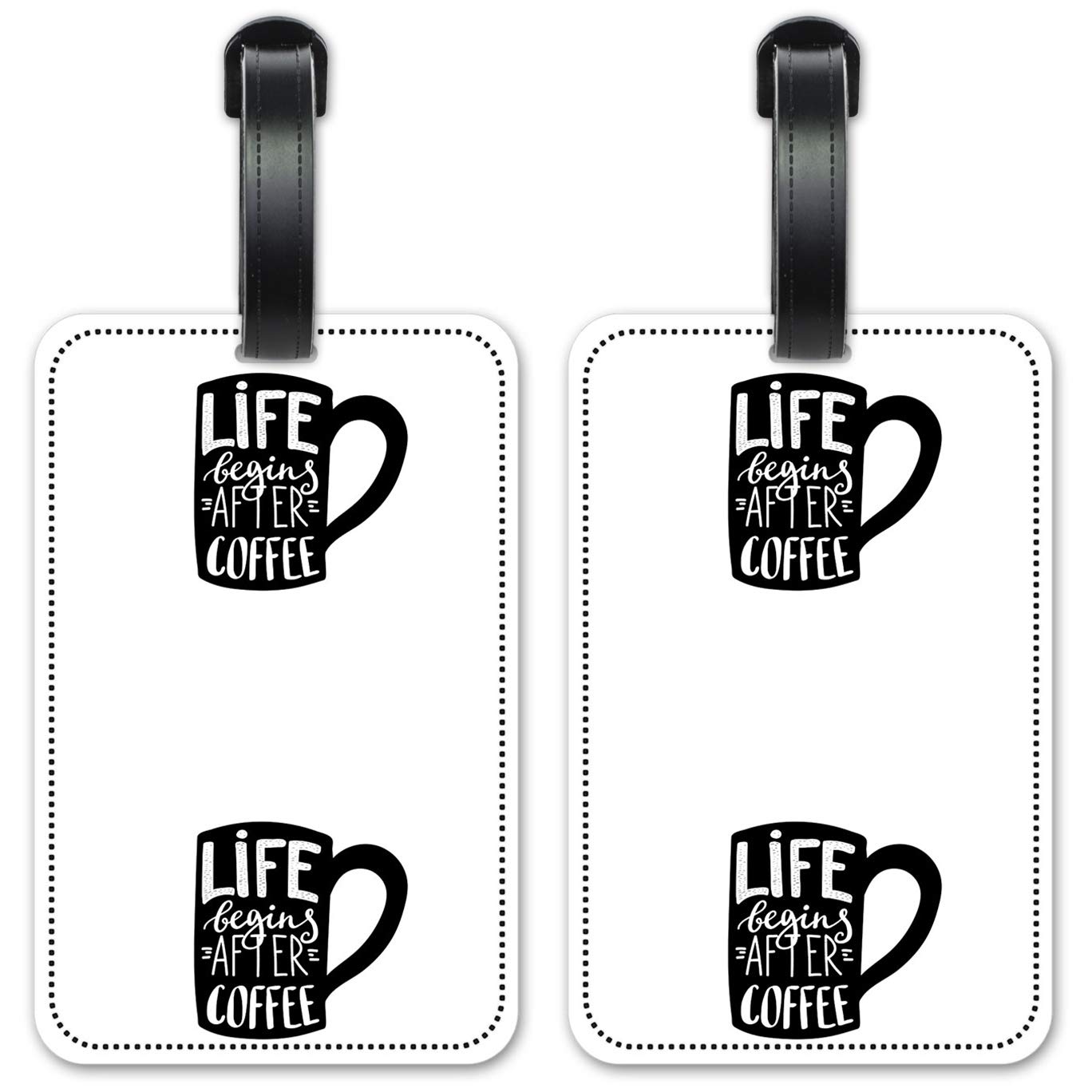 Life Begins After Coffee - 2 Pack Luggage ID Tags for Suitcases & Travel Bags - Durable Personalized Identification Cards for Airports & Vacations