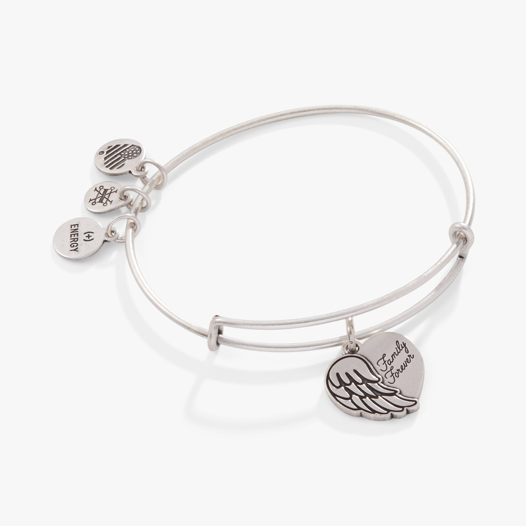 Family Forever Angel Wing Heart Charm Bangle - Sterling Silver Adjustable Bracelet for Women, Gift for Mom, Sister, Daughter - Perfect for Anniversaries, Birthdays & Valentine's Day