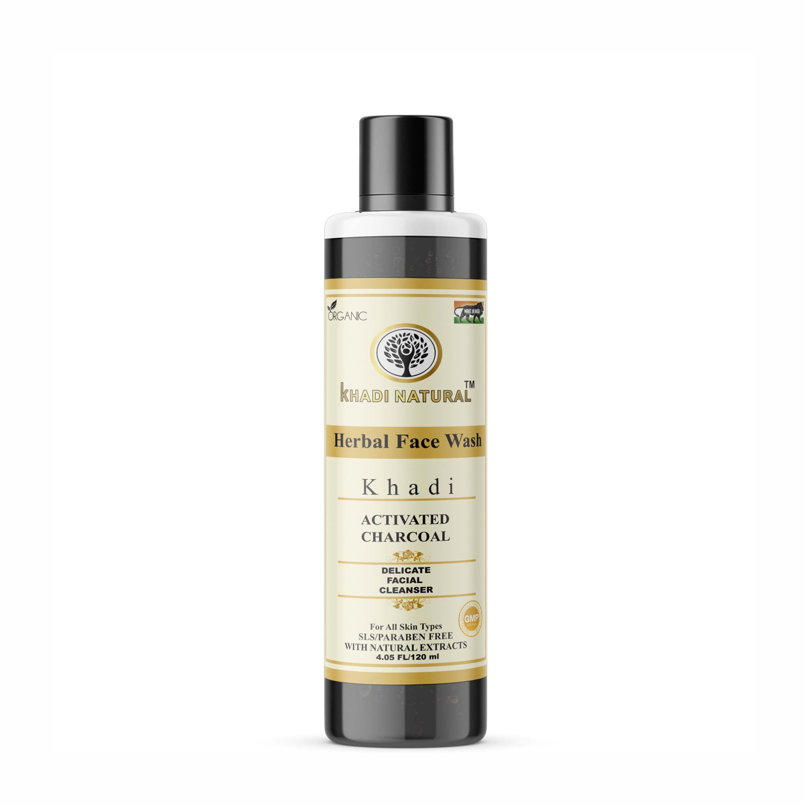 KHADI Organic 100% Natural Ayurvedic Herbal Activated Bamboo Charcoal Face Wash - SLS & Paraben Free, 120ml (Pack of 1) for Deep Cleansing & Acne Control - Perfect for Oily & Sensitive Skin Daily Care