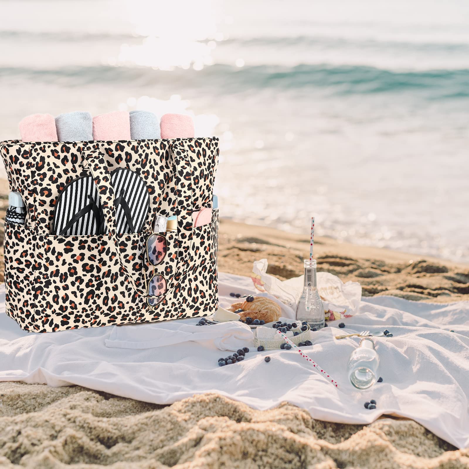 Waterproof Beach Tote Bag for Women - Large Gym & Travel Carry On Bag with Wet Compartment - Perfect for Pool, Beach Trips & Weekend Getaways