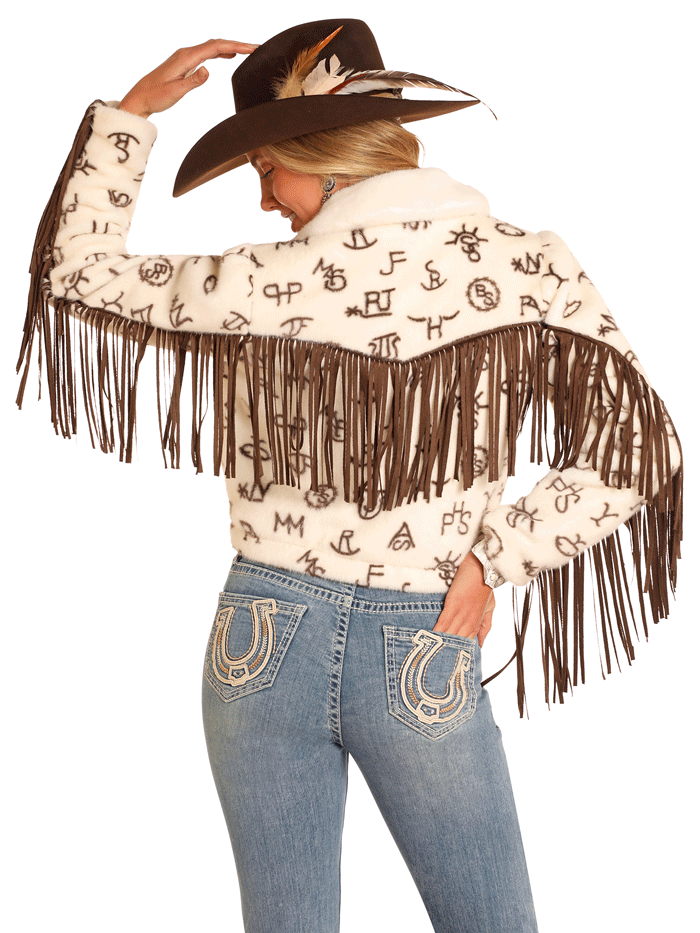 Panhandle DW92C04146 Women's Cowhide Leather Jacket with Fur Fringe - Natural Brown Western Style Coat for Rodeo, Country Music Festivals & Outdoor Adventures