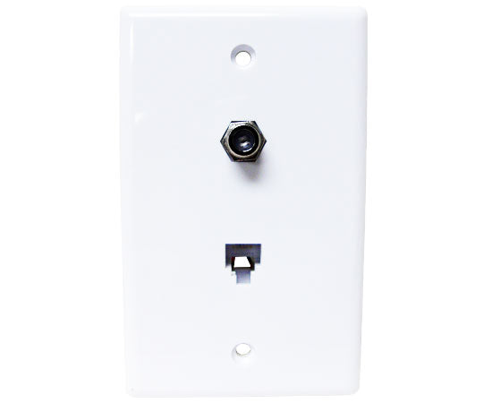 CAT3 Wall Plate with F81 & TV Jack - 4 Conductor Single Port Flush Mount White | Ideal for Home Theater & Office Network Installations