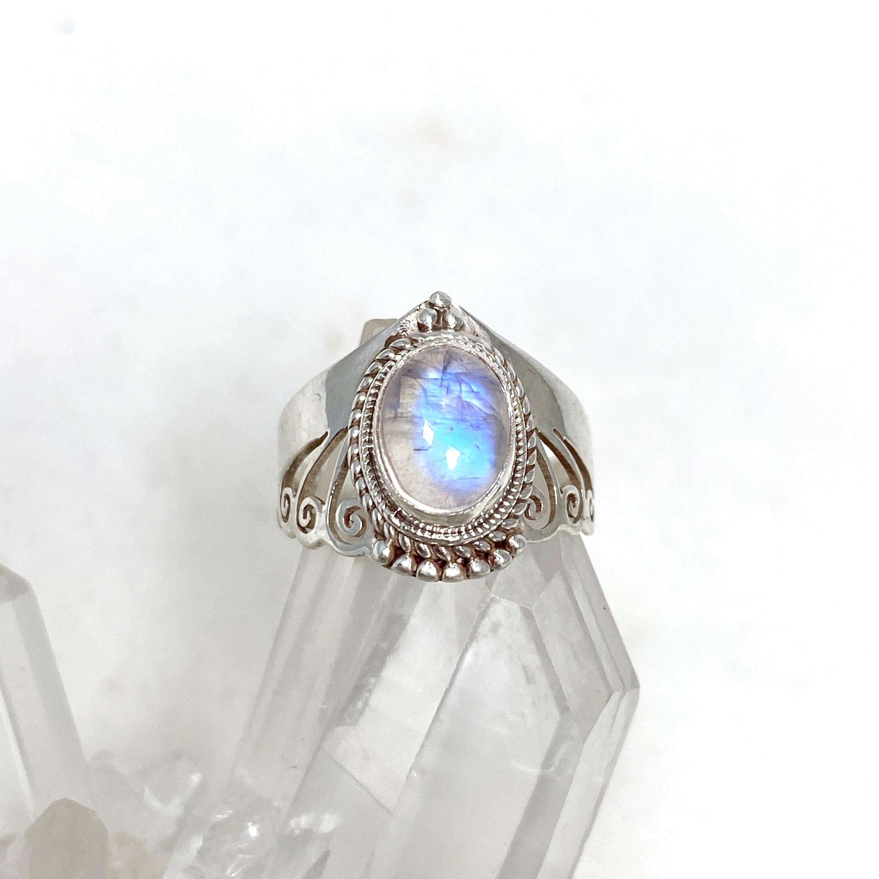 Moonstone Boho Style Oval Ring R3465 - Handmade Sterling Silver Jewelry for Women, Perfect for Boho Fashion & Everyday Wear