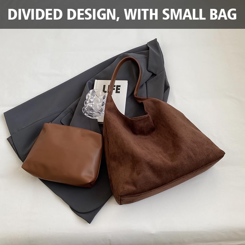 2024 Brown Suede Tote Bag for Women - Stylish Leather Purse & Shoulder Handbag - Perfect for Work, Travel & Everyday Use