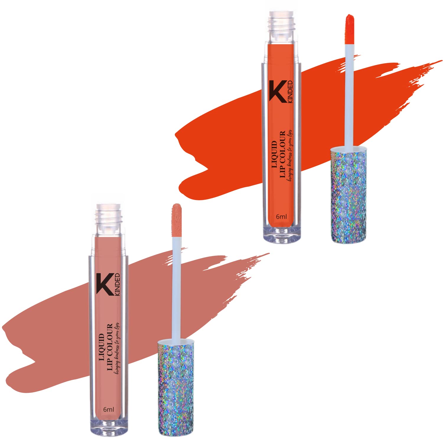 KINDED Liquid Lipstick Set - Vitamin E Enriched, Waterproof, Long-Lasting Matte Lip Color (2 Pack, 6ml Each) - No Transfer Lip Gloss in Sangria Orange & Perfect Nude Shades - Perfect for Daily Wear, Parties & Special Occasions