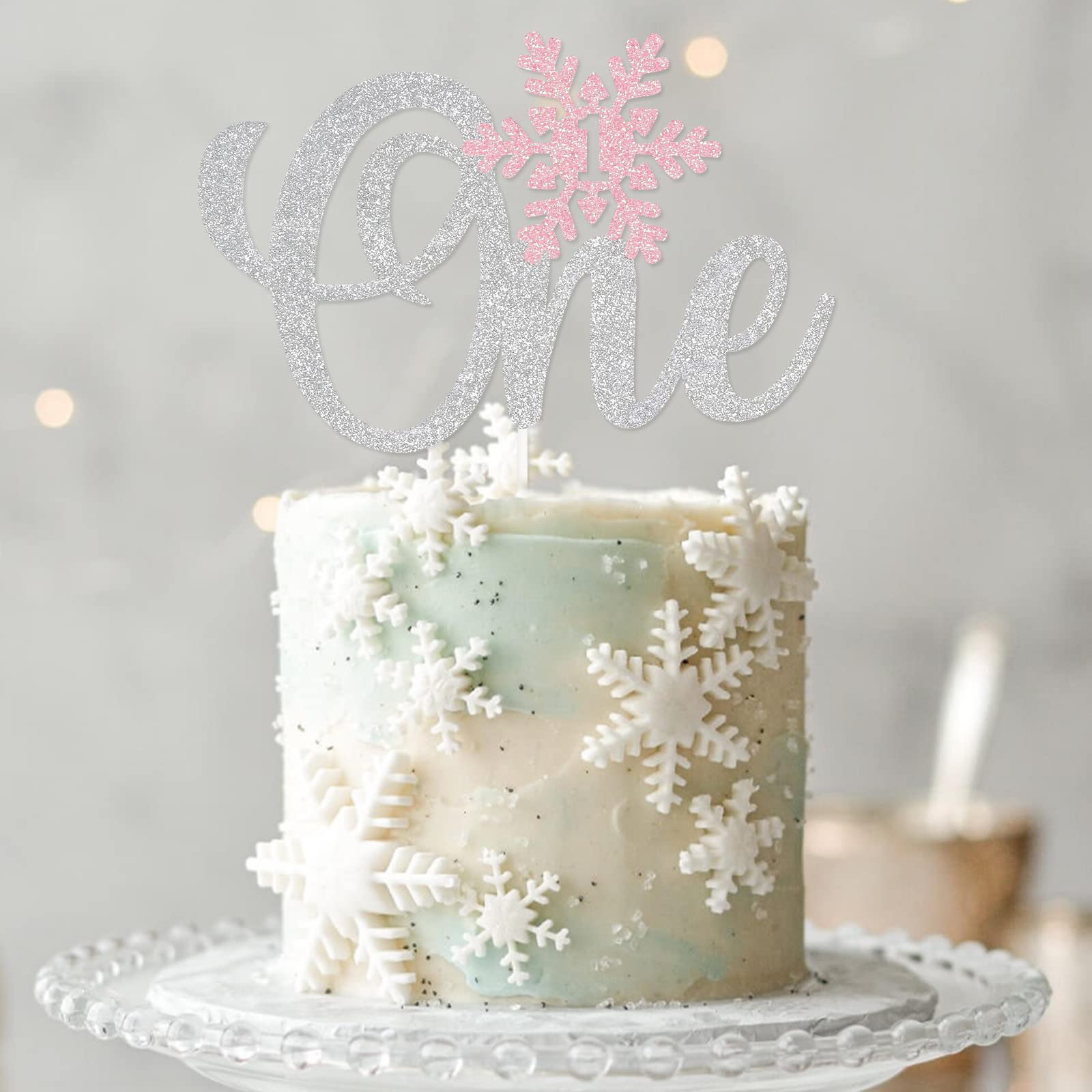 Silver & Pink Glitter Snowflake Cake Topper for Winter Onederland 1st Birthday | Elegant Winter Wonderland Cake Decor | Perfect for Baby's First Birthday, Winter Themed Parties & Holiday Celebrations