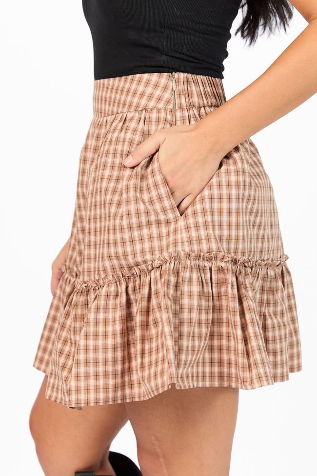 Happy & Plaid Brown Skort for Women - Comfortable Stretchy Tennis Skirt with Pockets | Perfect for Golf, Running, Yoga & Casual Wear