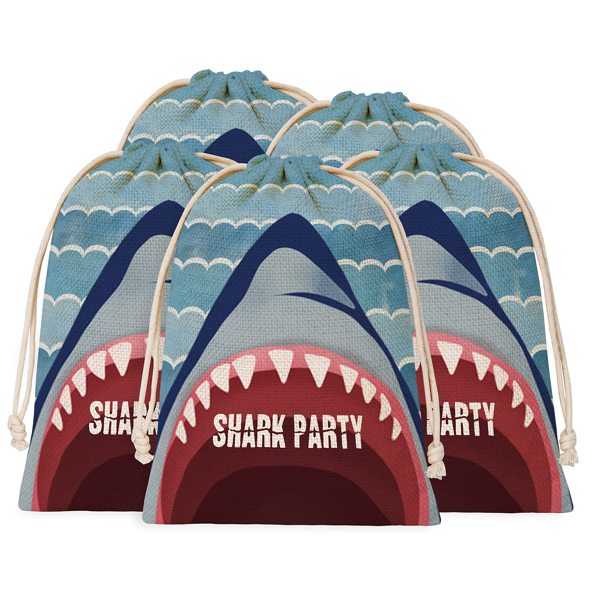 Premium Shark Themed Party Favor Bags - 5 Pack Drawstring Gift Bags for Birthday Parties, Baby Showers & Kids Events - Perfect for Candy, Treats & Goodie Bags (HB25) | Great for Ocean-Themed Celebrations, Classroom Rewards & Party Favors