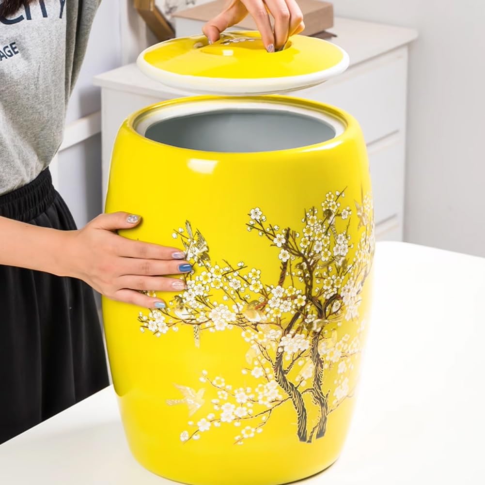 10KG Ceramic Rice Storage Container with Lid - Large Airtight Food Storage Bin for Rice, Flour & Pet Food (Yellow) - Perfect for Kitchen Pantry & Bulk Food Organization