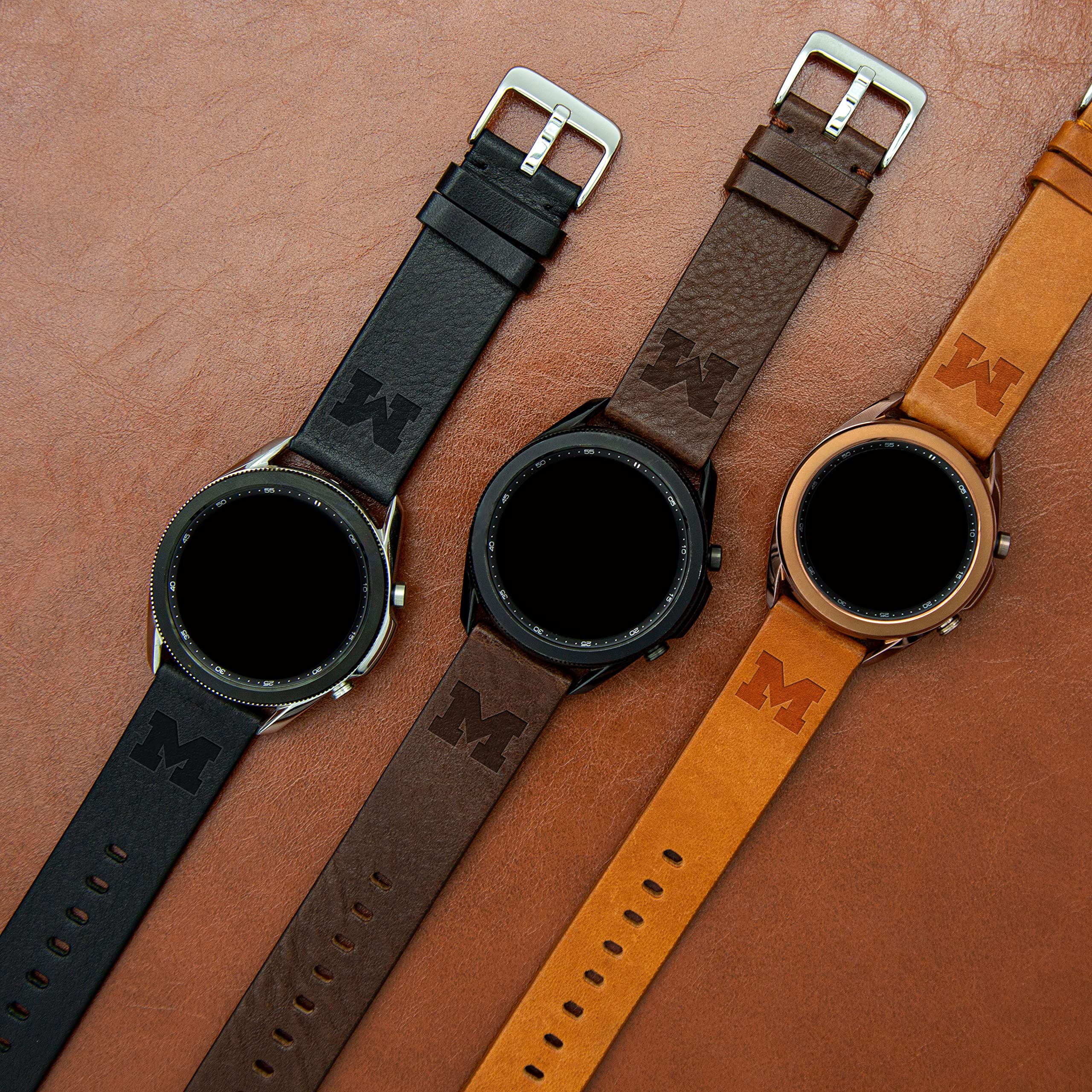 Michigan Wolverines Leather Watch Band for Samsung Galaxy Watch - Durable & Stylish Replacement Strap for Smartwatches - Perfect for Sports, Work & Everyday Wear
