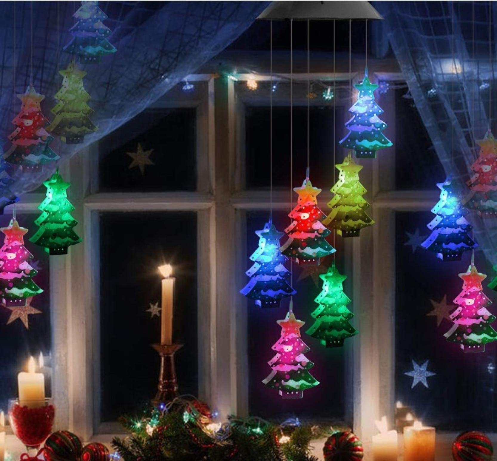 Solar Powered Christmas Wind Chime with 6 LED Lights - Waterproof Indoor/Outdoor Holiday Decor for Home, Garden & Yard | Perfect for Christmas Tree Decorations & Festive Atmosphere