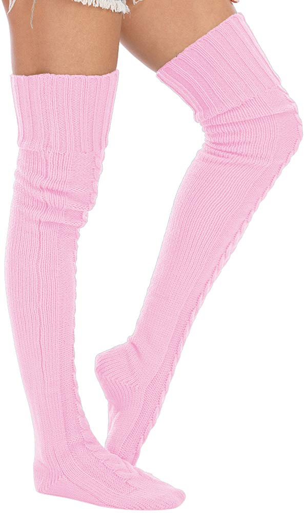 Leoparts Women's Cable Knit Thigh High Boot Socks - Extra Long Over The Knee Winter Stockings & Leg Warmers for Cold Weather & Fashion Outfits