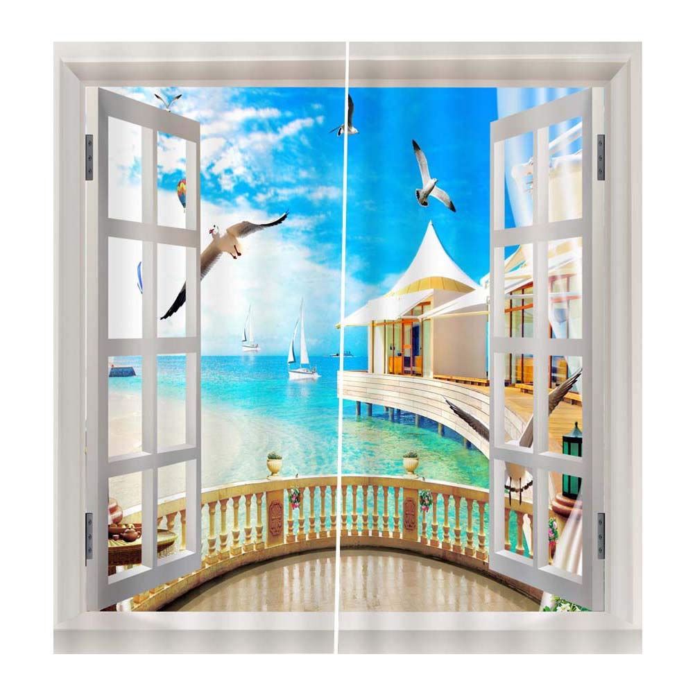 Cabilock 150x166cm Waterproof Polyester Window Curtains - Scenic Room Darkening Drapes for Bedroom, Living Room & Hotel Use | Home Decor & Blackout Solution