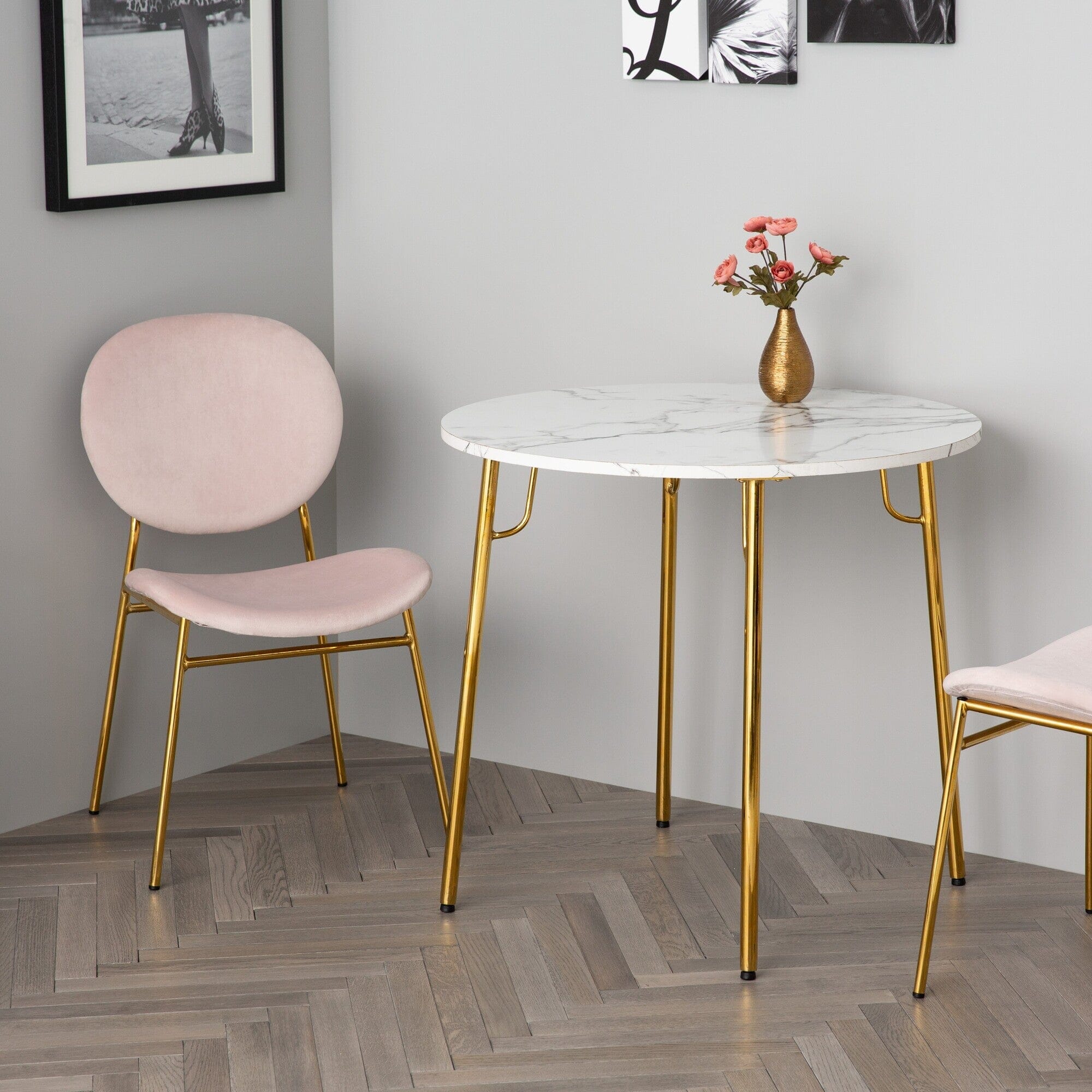 Belle Pink and Gold Accent Chair - Modern Velvet Upholstered Dining Chair (W500×D560×H810) - Perfect for Living Room, Bedroom, or Office Decor