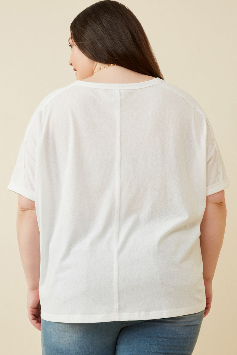 Raw Edge Detail Triblend Knit Dolman Tee - Soft Comfortable Women's Casual T-Shirt for Everyday Wear, Lounge & Street Style