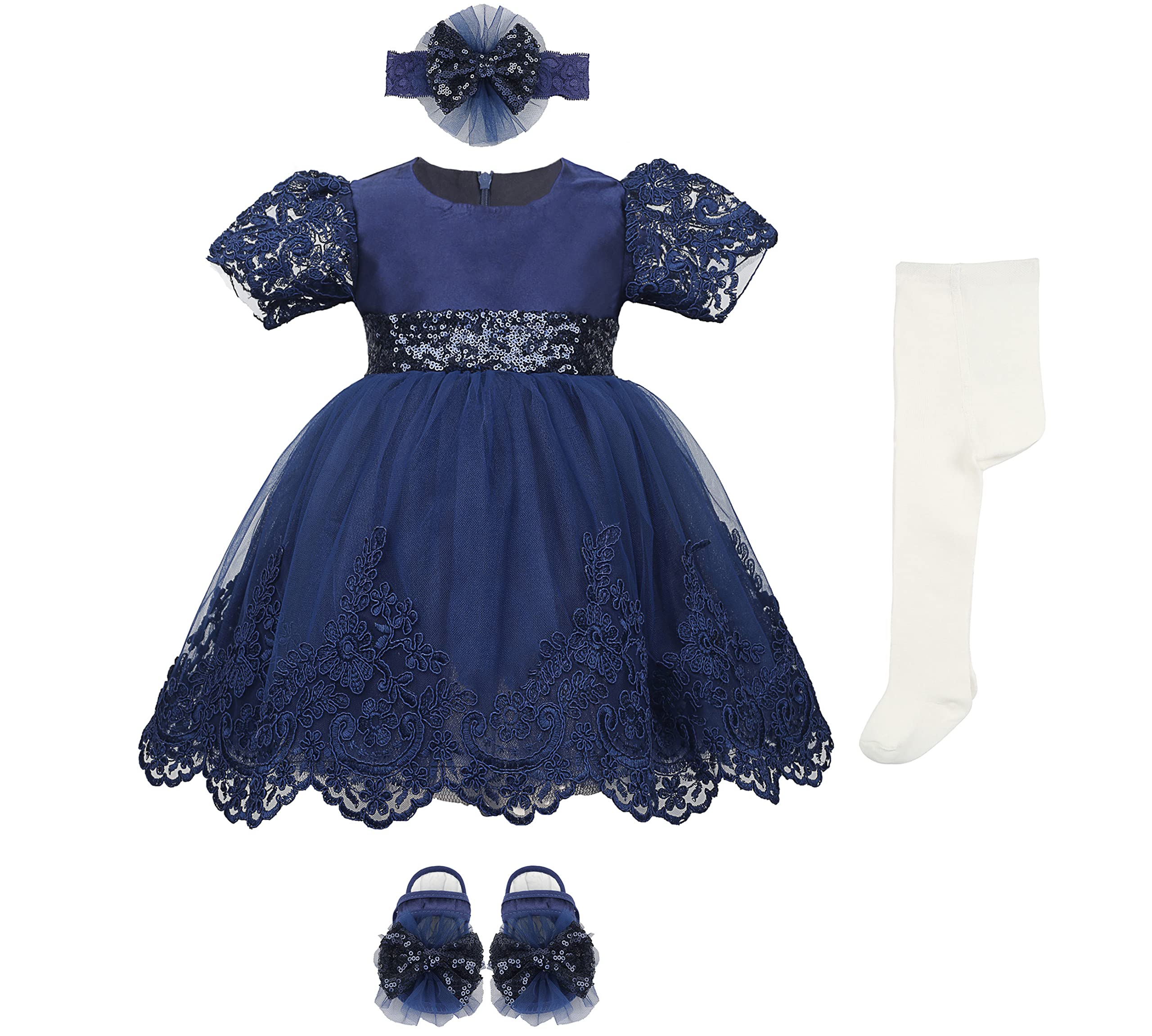 Lilax Baby Girl Newborn Lace Princess Wedding Party Dress Gown 4-Piece Deluxe Set - Perfect for Christening, Birthday, Photo Shoots & Special Occasions