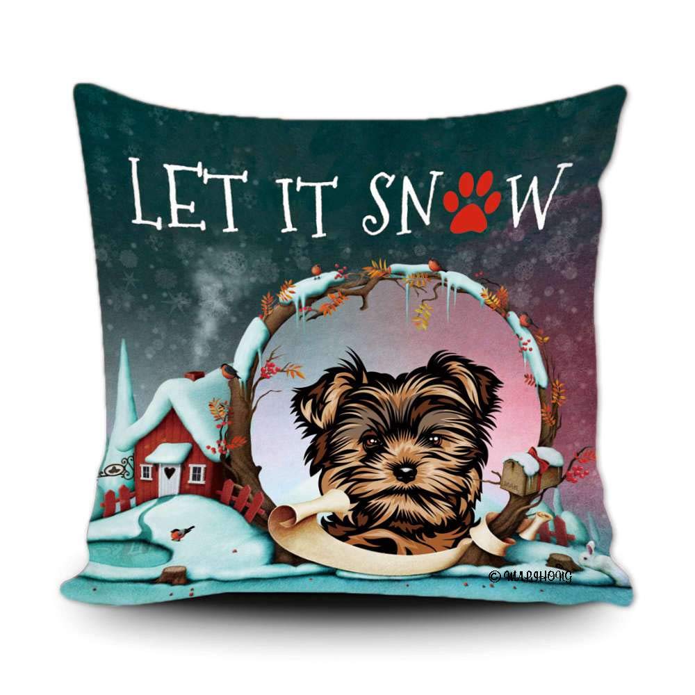 Funny Peeking Yorkie Dog Winter Throw Pillow Cover - Let It Snow Christmas Holiday Decor for Sofa, Bed & Home - 18x18 Inch Cozy Seasonal Decorative Pillowcase - Perfect for Living Room, Bedroom & Festive Home Decor
