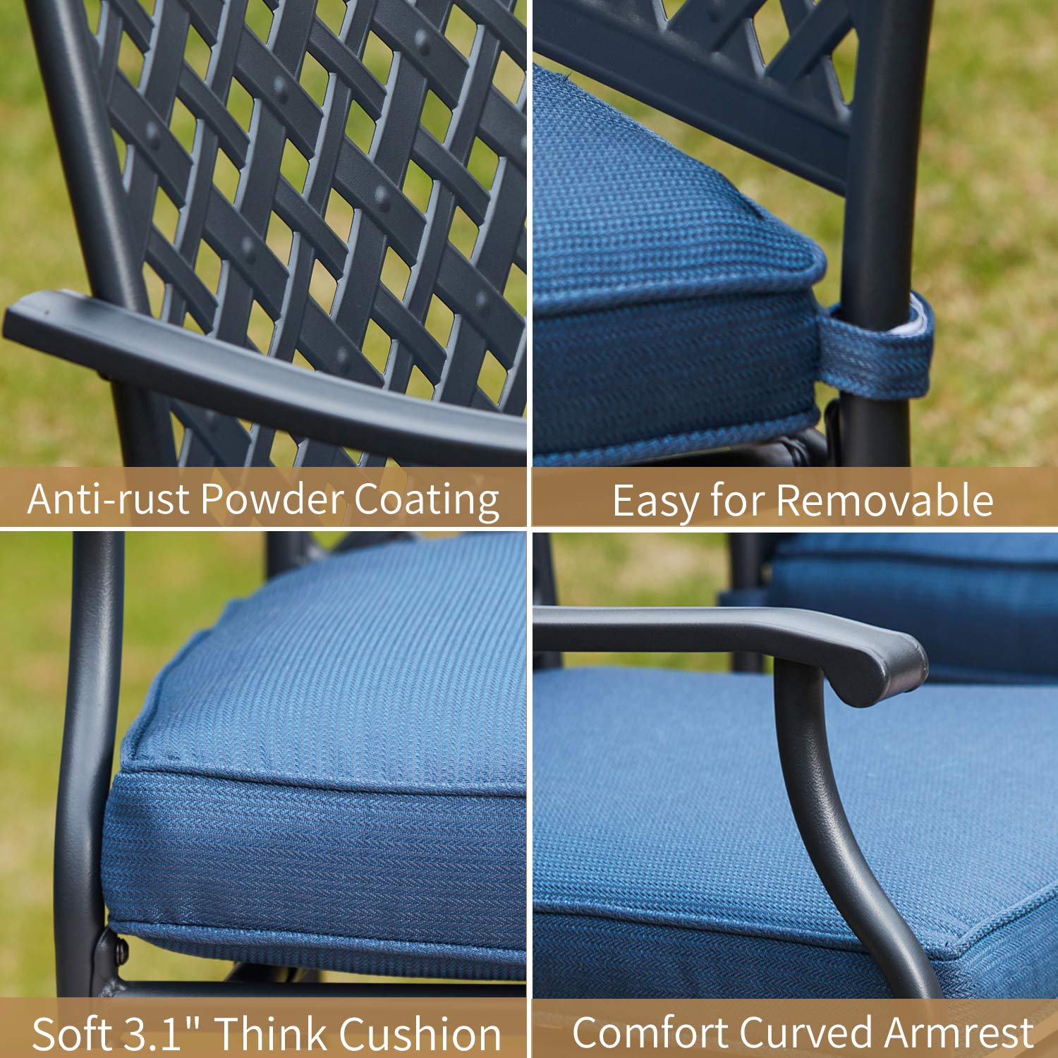 4-Piece Stackable Wrought Iron Patio Dining Chairs Set with Steel Frame & Oxford Cushion - Outdoor Metal Garden Furniture for Backyard, Poolside & Restaurant Use