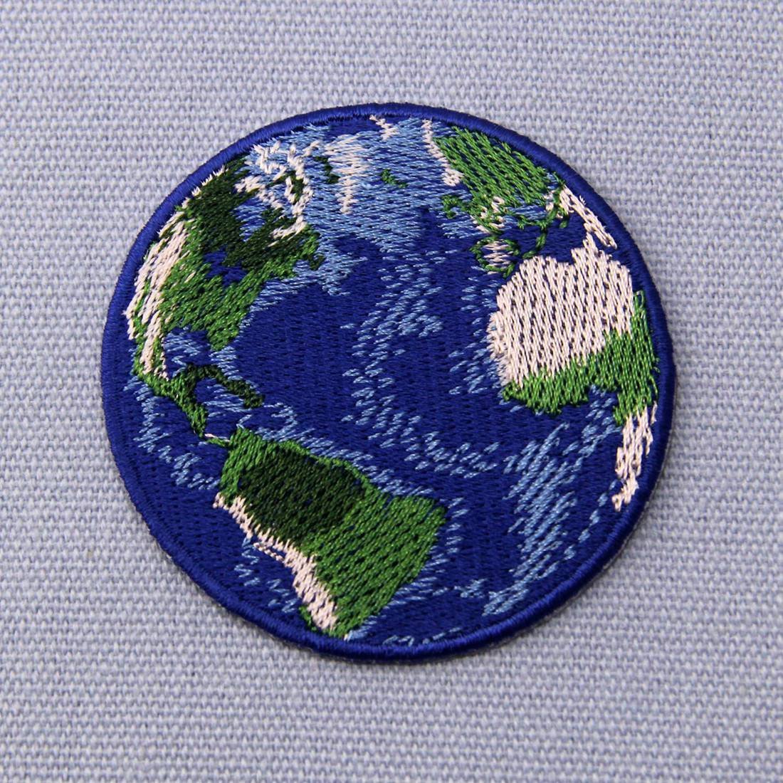 Blue Earth Planet Embroidered Iron On Patch for Jackets, Backpacks & DIY Crafts - Eco-Friendly Sew On Badge for Clothing & Accessories