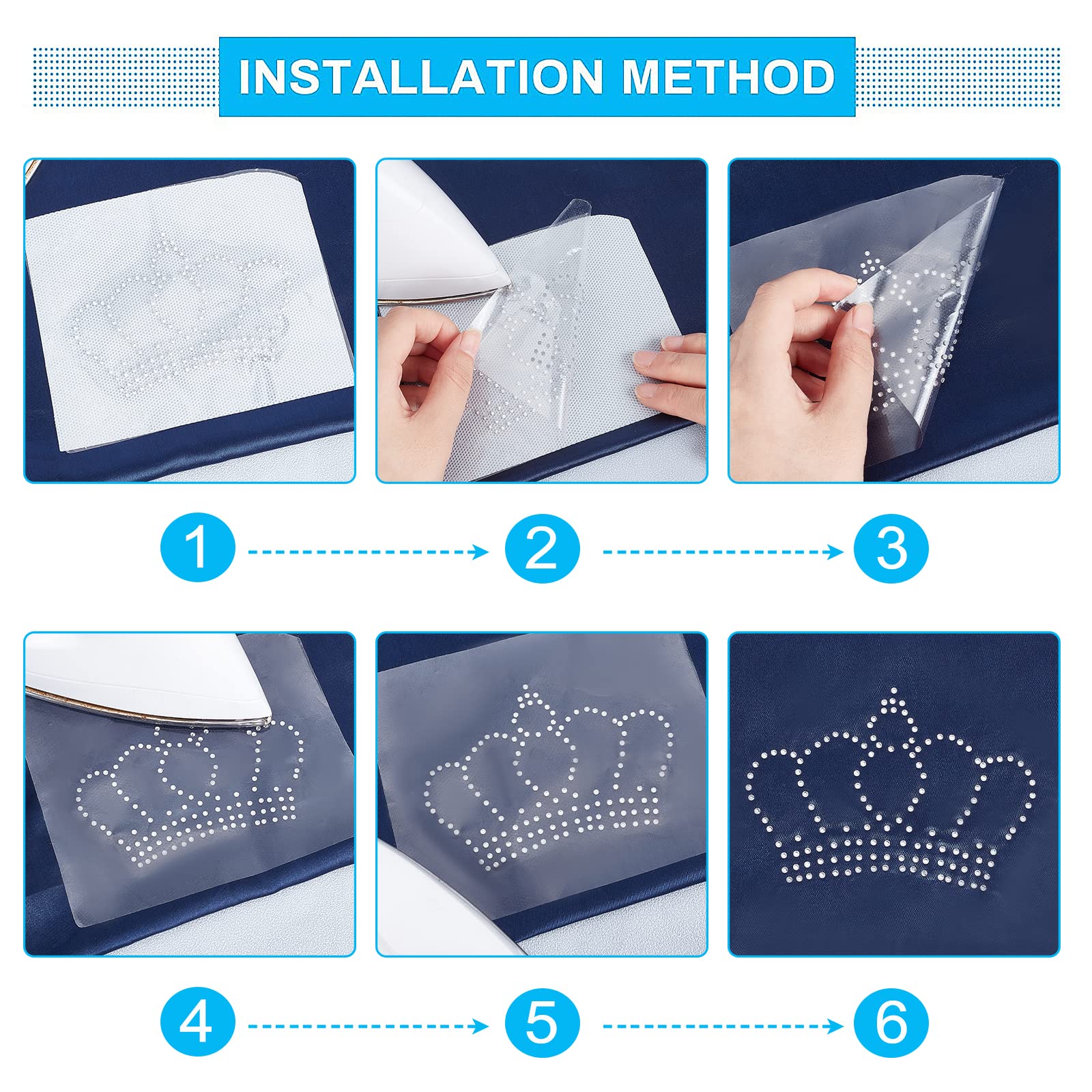 FINGERINSPIRE 5pcs Crown Iron-on Crystal Rhinestone Decals - Large Hotfix Rhinestone Transfer Patches for Clothing, DIY Embellishment (Perfect for T-Shirts, Jeans, Jackets & Costume Design)