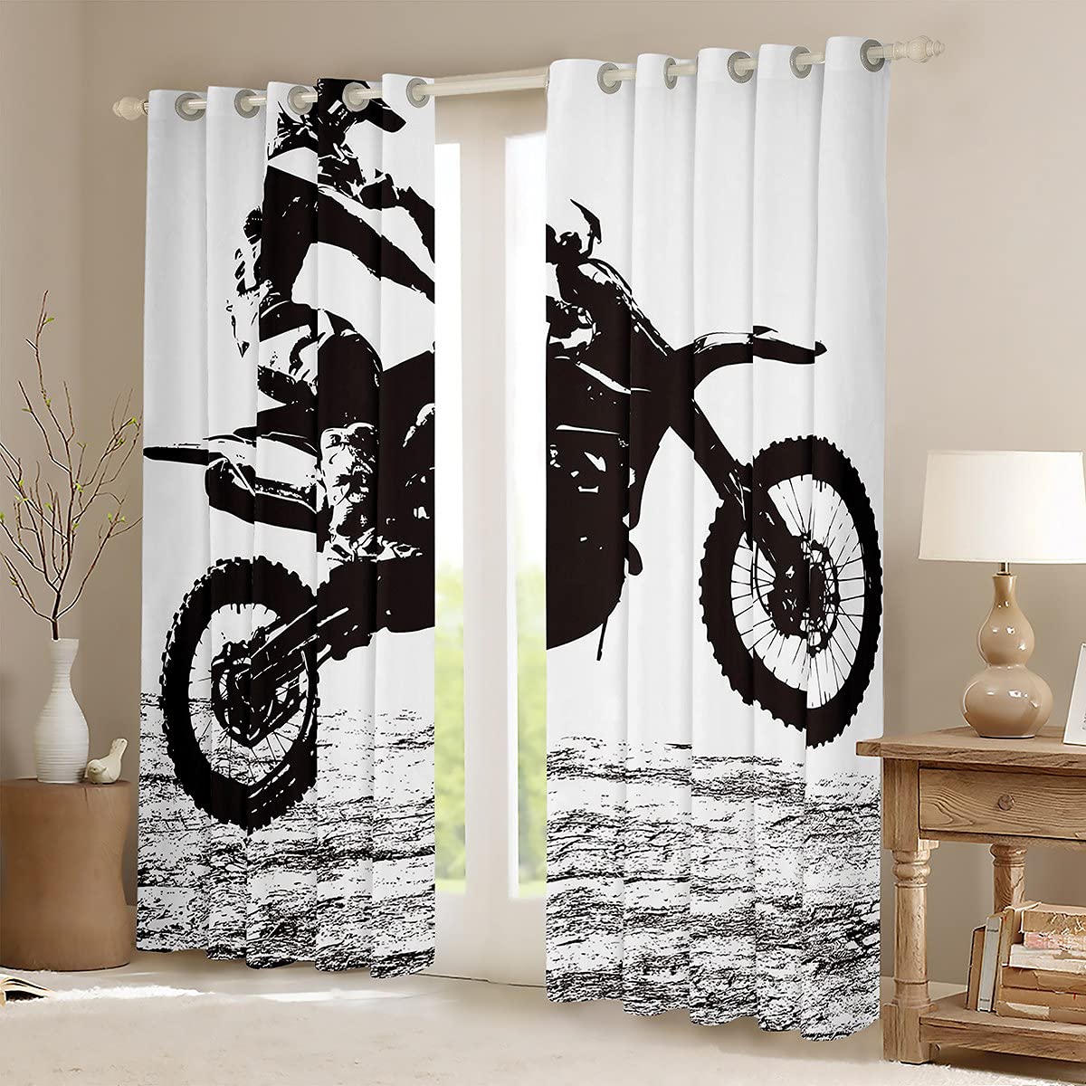 Motocross Rider Curtains for Kids - Blackout Drapes 84x84