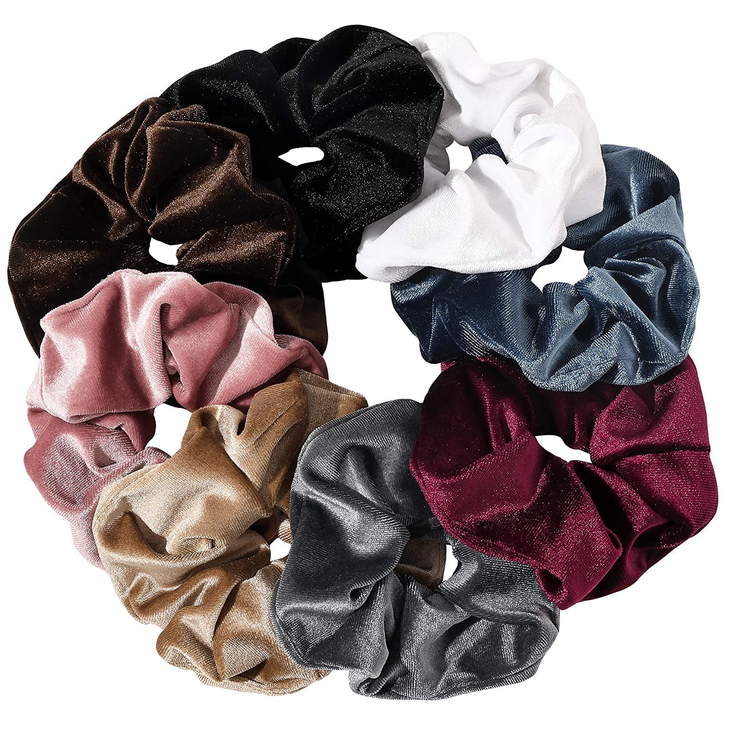 ALIBA COLLECTION 8-Piece Velvet Hair Scrunchies Set - Premium Soft Elastic Hair Bands for Women & Girls - Ponytail Holders & Hair Accessories - Perfect for School, Work, Gym & Everyday Styling