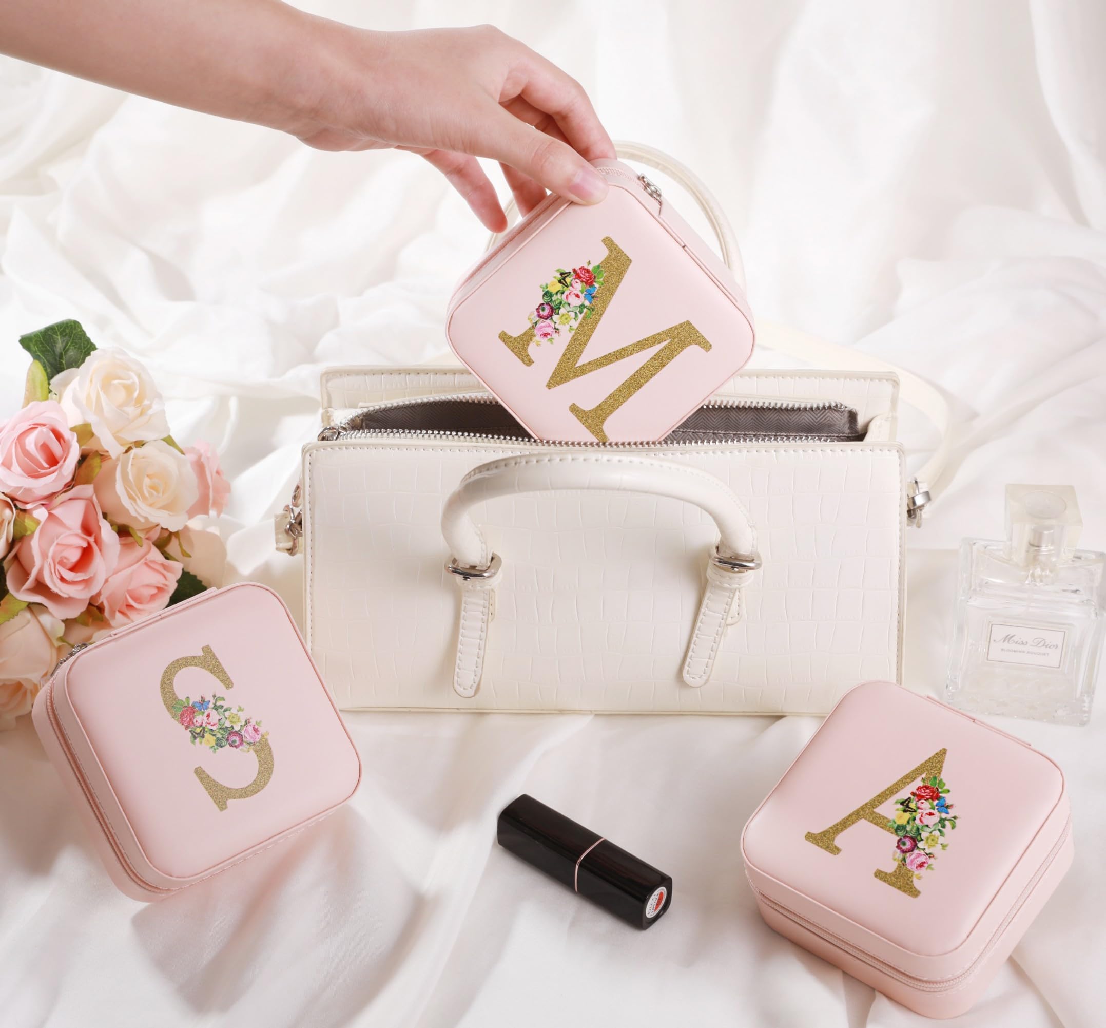 Elegant Pink Travel Jewelry Box for Women - Personalized Initial S Jewelry Organizer Case for Earrings & Accessories | Perfect Birthday Gift Idea for Her | Compact & Portable for Travel, Home & Daily Use