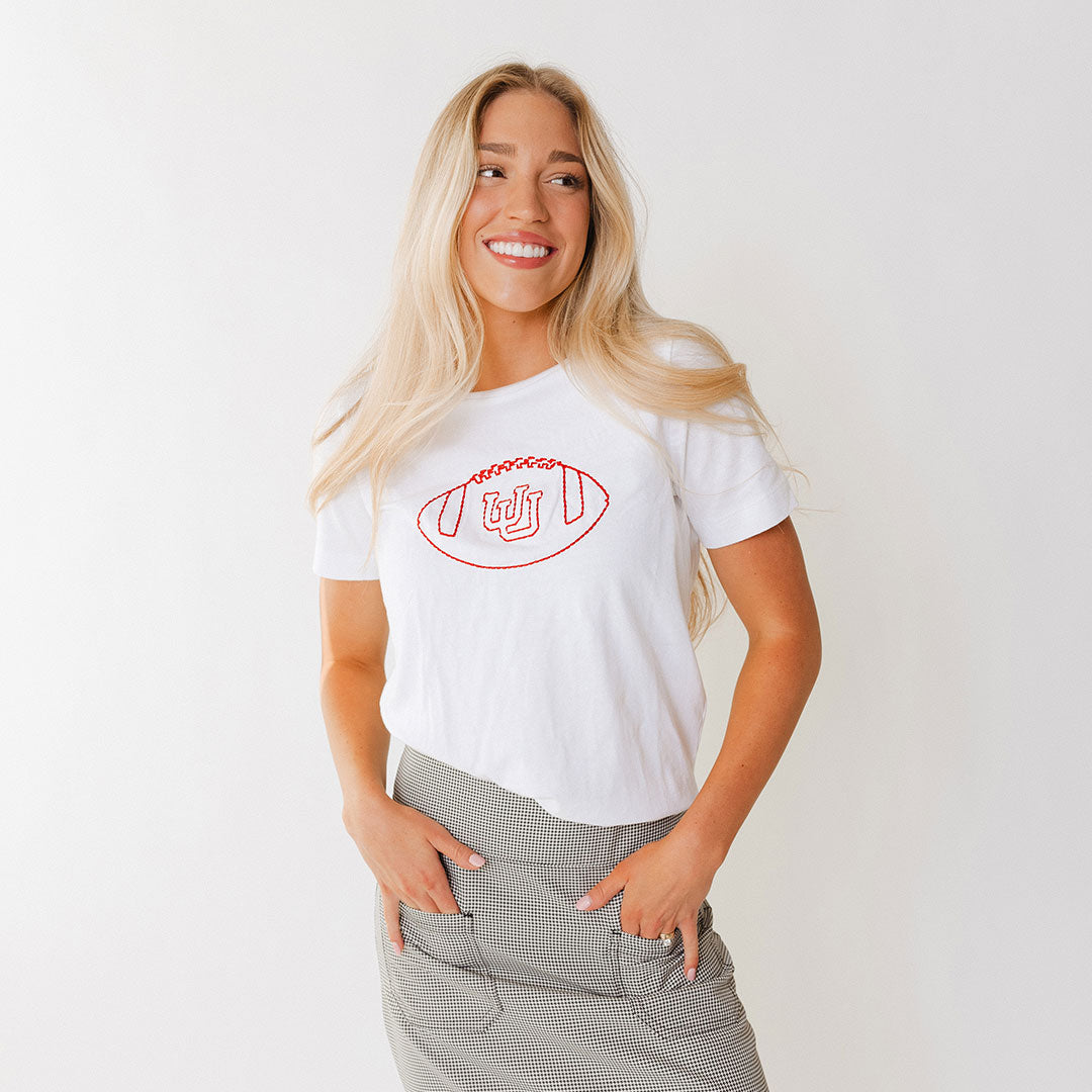 Utah Embroidered Boyfriend T-Shirt - White Football Design | Comfortable Casual Wear for Game Day & Everyday Outfits
