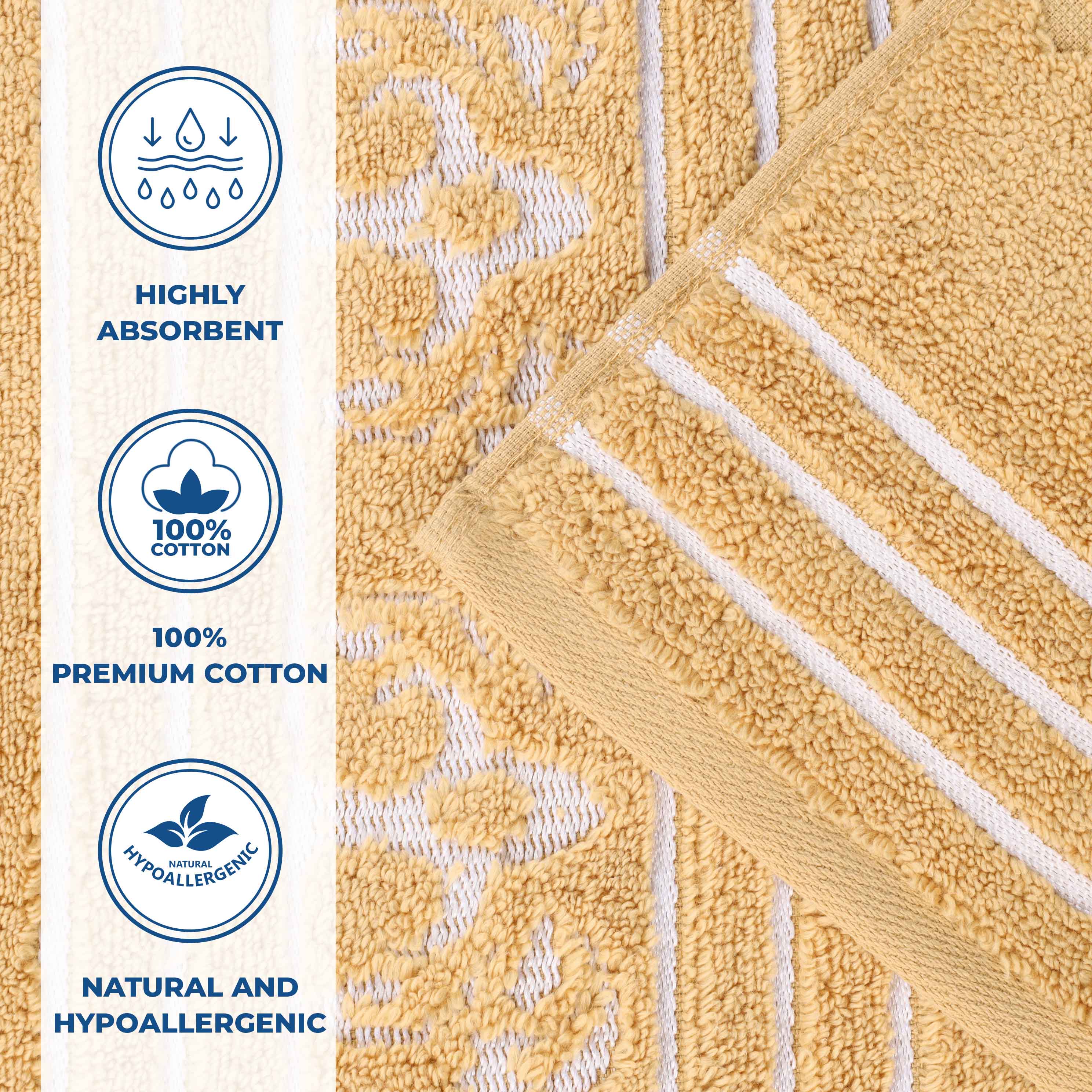 Premium 6-Pack Sadie Zero Twist Cotton Hand Towels - Solid & Jacquard Floral Designs | Soft, Absorbent Bath & Kitchen Towels for Home, Spa, and Guest Use