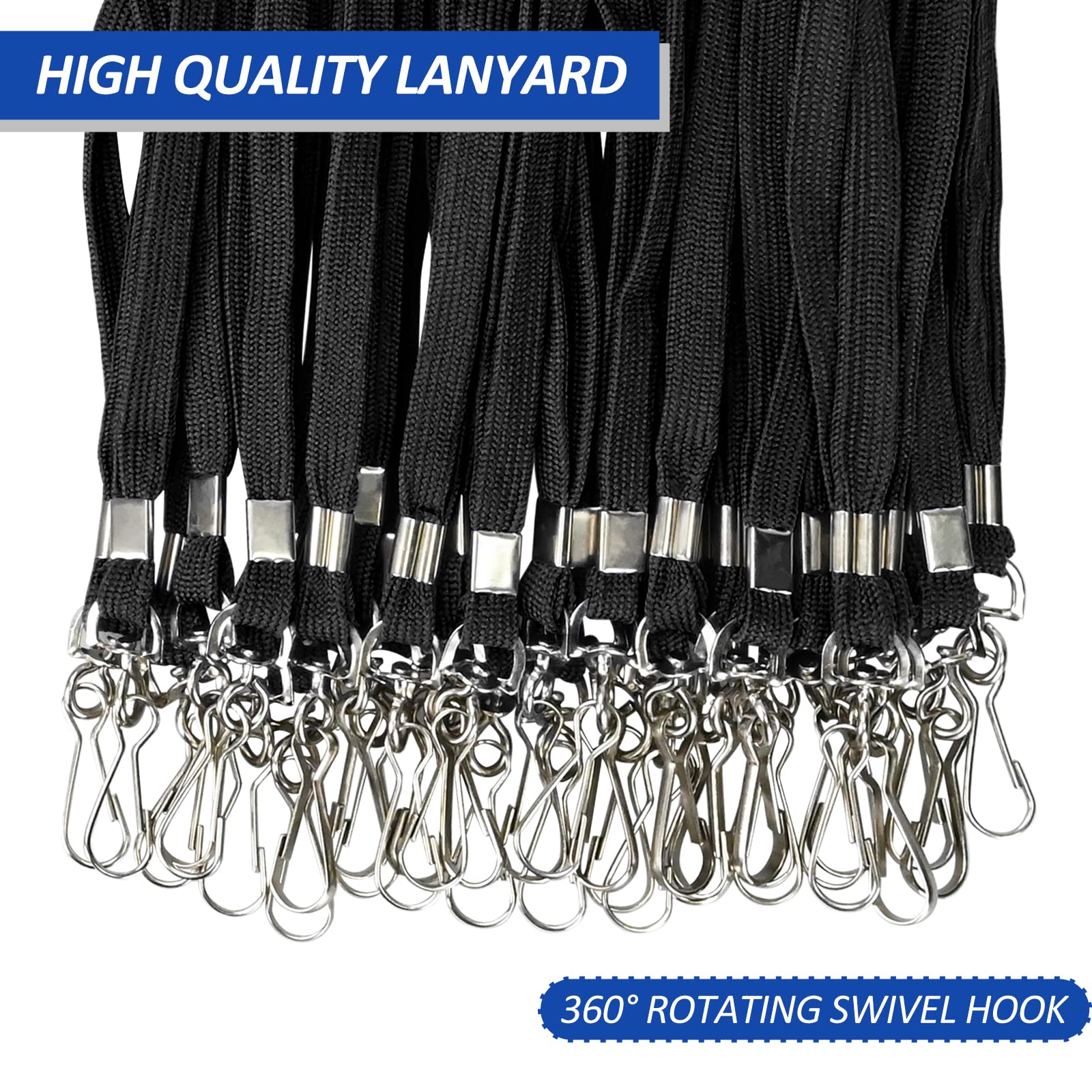 100Pcs Black ID Badge Lanyards with Swivel Hook - Durable & Comfortable for Office & Events