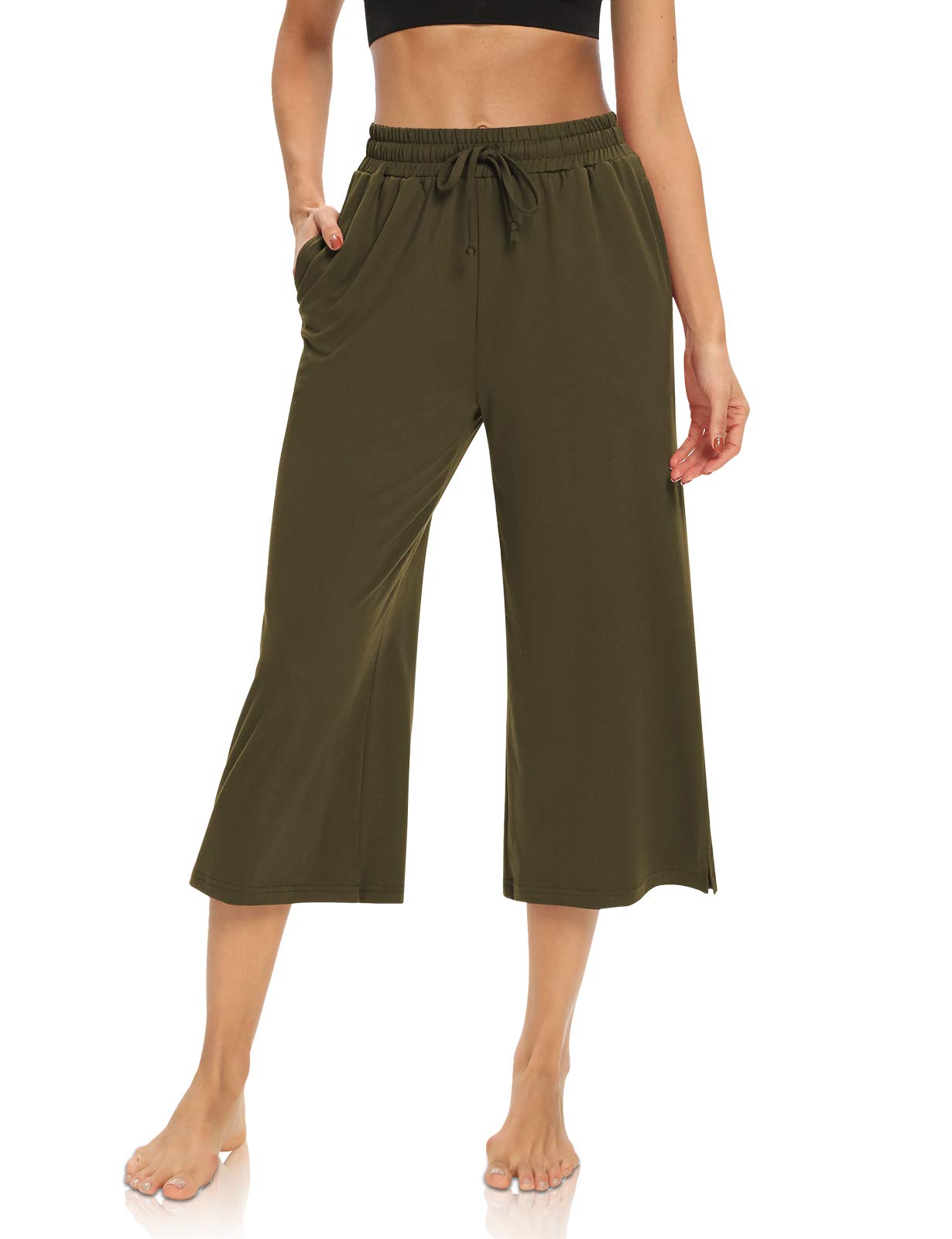 DIBAOLONG Women's Capri Pants - Loose Yoga Pants with Wide Leg, Drawstring & Pockets - Comfy Lounge Pajama Sweatpants for Yoga, Workout, Travel & Home Relaxation