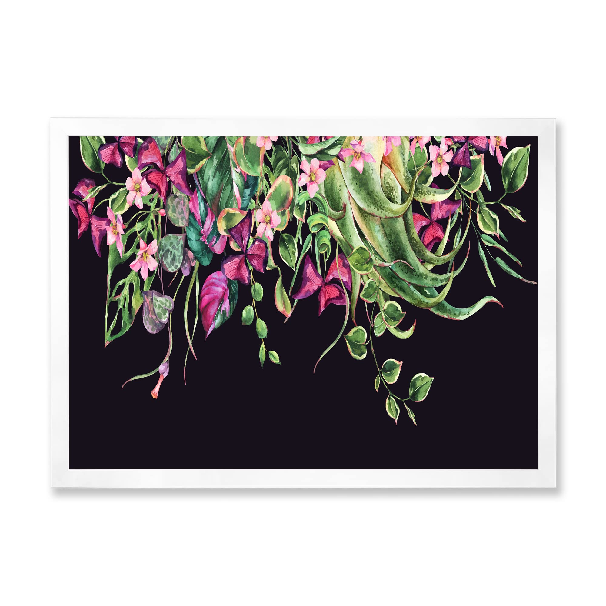 DesignQ Floral Tropical Leaves Om Black Farmhouse Framed Wall Art - Modern Botanical Decor for Living Room, Bedroom & Office