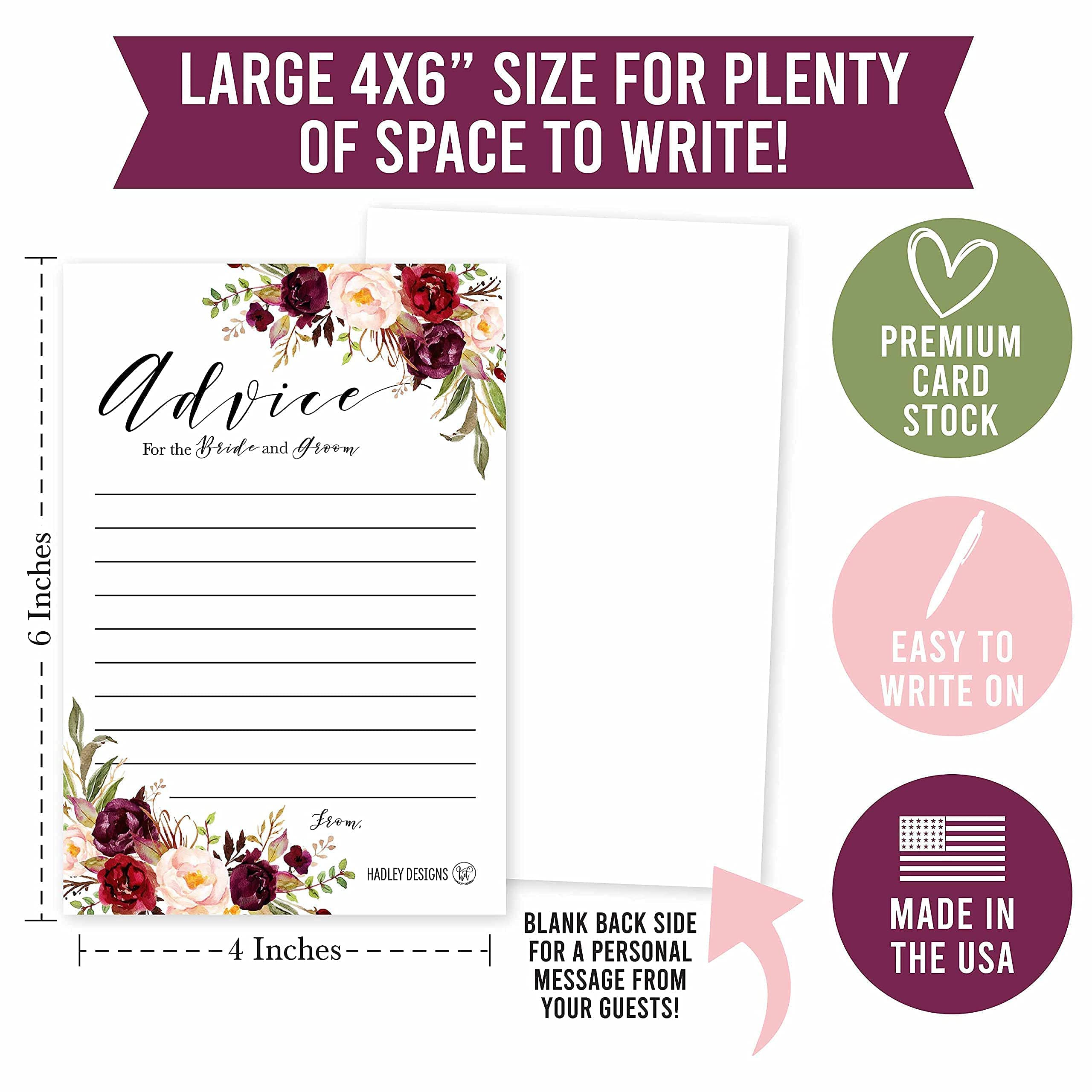 Hadley Designs 50 Floral Wedding & Well Wishes Cards with 24 Thank You Cards - Alternative Guest Book & Bridal Shower Games - Advice Cards for Bride & Groom - Perfect for Wedding Guestbooks, Bridal Showers & Anniversary Celebrations