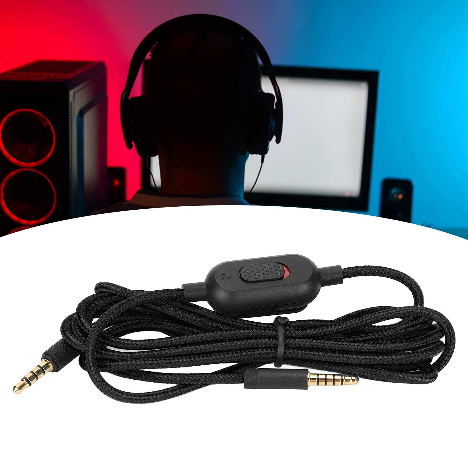 Cryfokt Gaming Headset Replacement Cable with Volume Control & Mute Switch - 6.6ft Braided Nylon Cord Compatible with Logitech G Pro, G Pro X, G433, G233 Headsets - Durable Audio Cable for PC, PS4, Xbox Gaming & Streaming (Black)