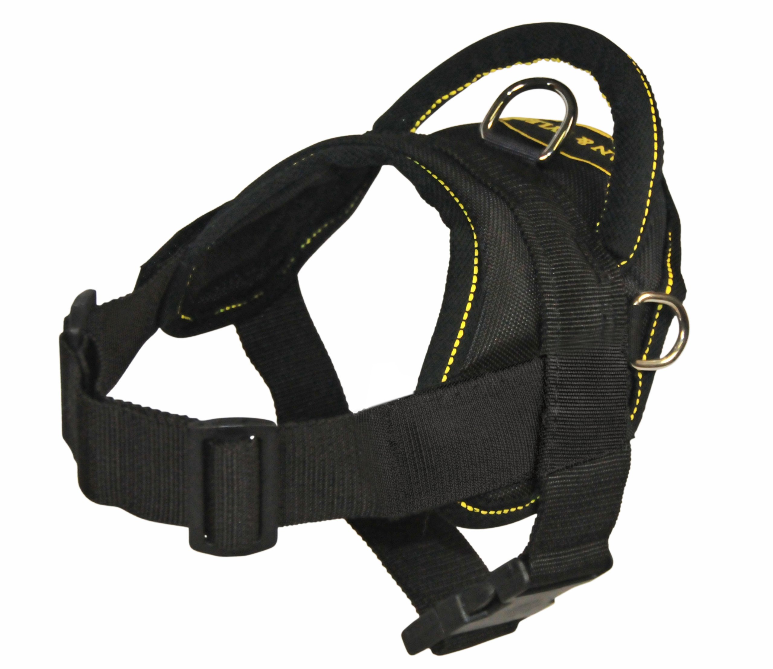 Dean and Tyler DT Reflective Dog Harness - X-Small (20-23 Inch Girth) Adjustable No-Pull Vest for Small Dogs - Black with Yellow Trim - Perfect for Walking, Running & Outdoor Adventures