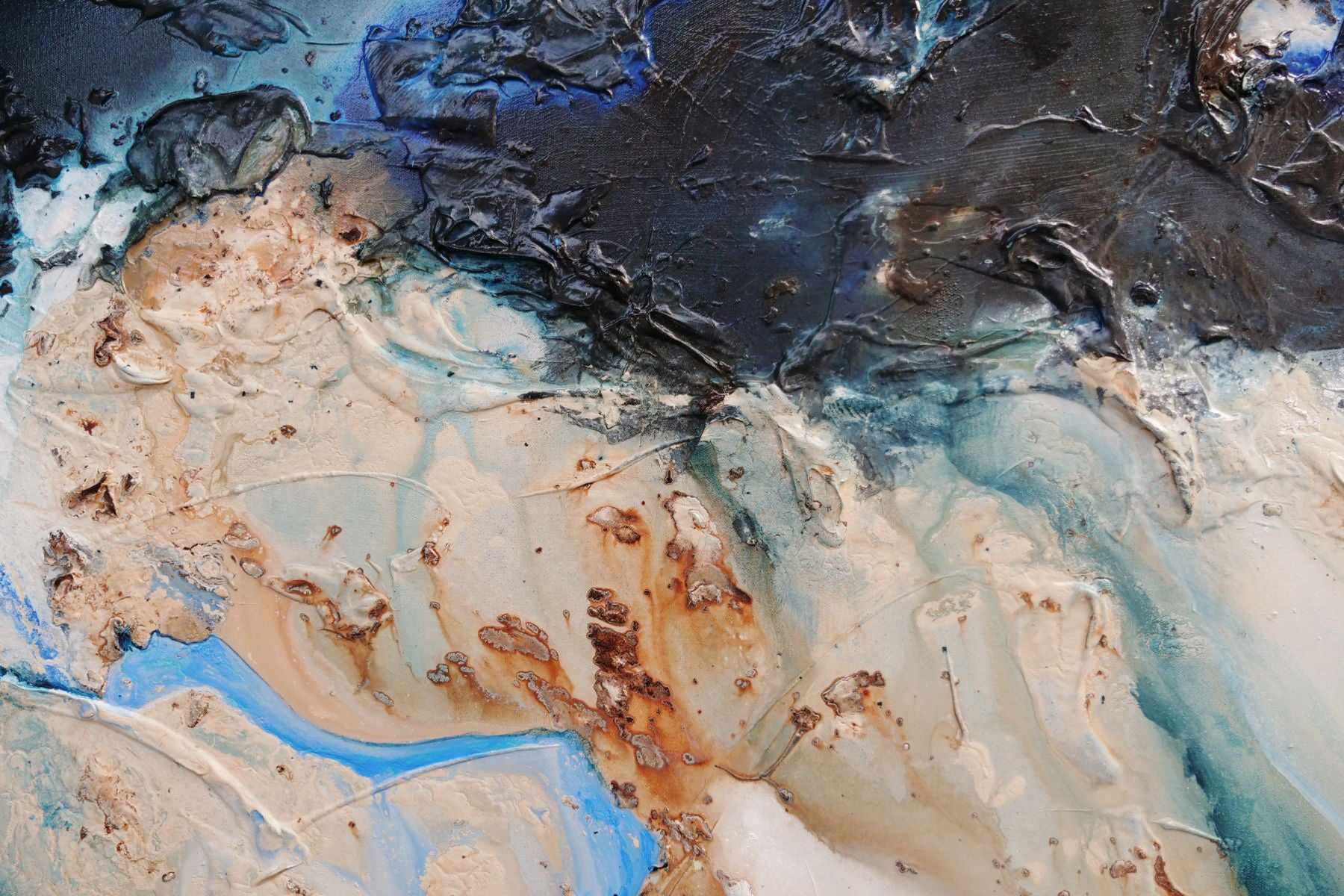 Midnight Hour 160cm x 60cm Blue Cream Textured Abstract Canvas Painting - Modern Wall Art for Living Room, Bedroom & Office Decor