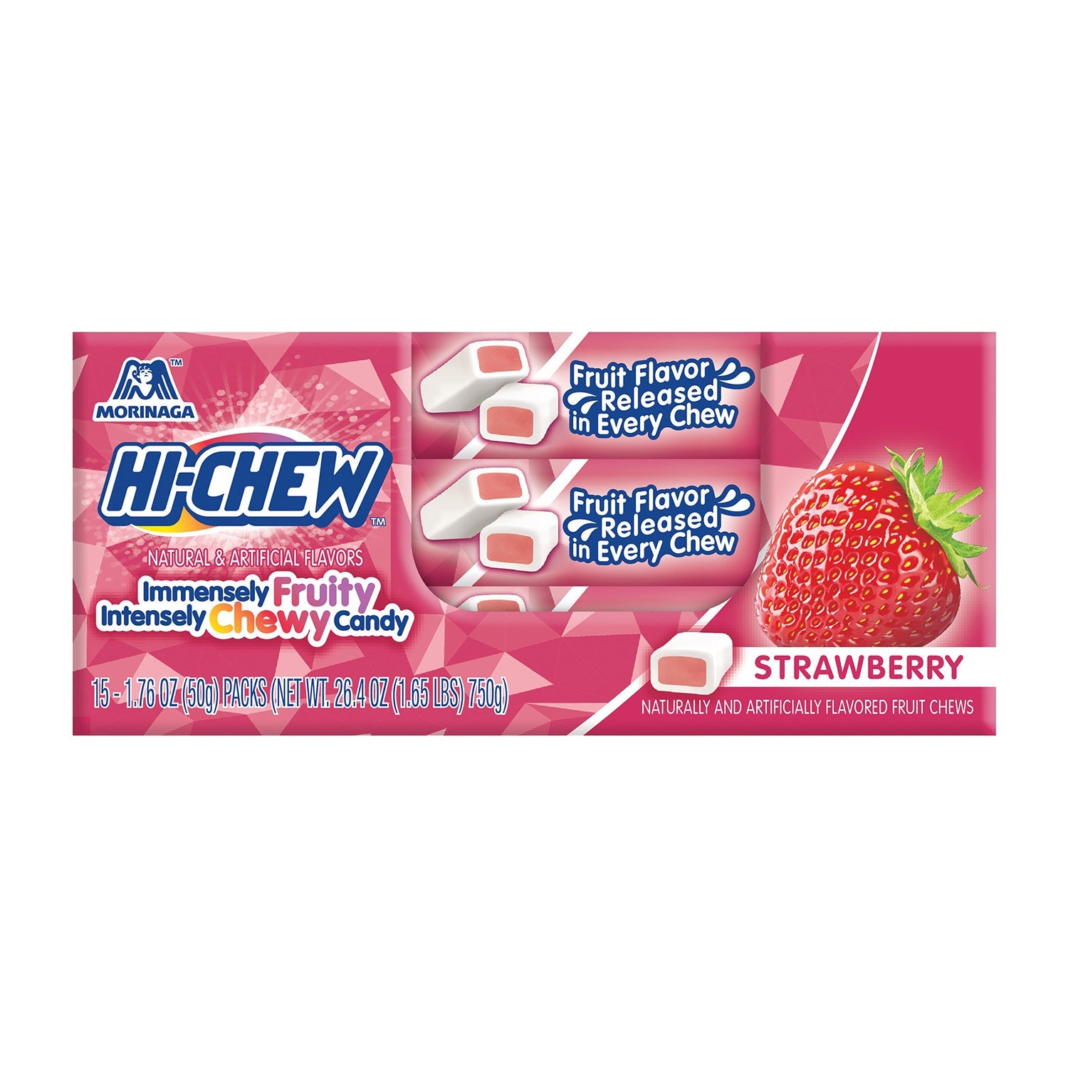 Hi Chew Strawberry Flavor Chewy Candy - 15 Count Box | Japanese Soft Candy for Snacking, Lunch Box Treats & Party Favors