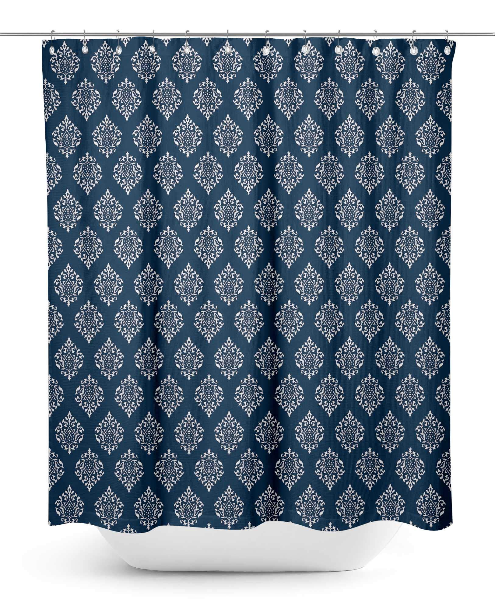 Blue Damask Shower Curtain 60x84 Inch - Waterproof Bathroom Decor with Stencil Design for Stylish & Durable Shower Drapes | Perfect for Modern Bathrooms, Guest Baths & Spa-Like Retreats