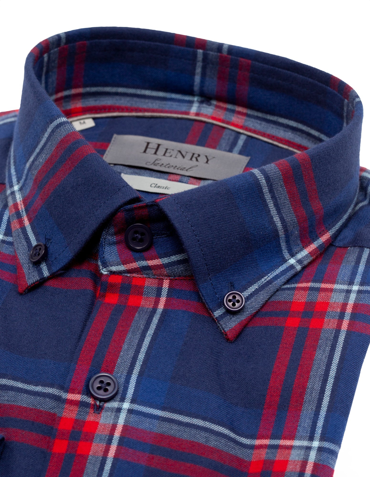 HENRY SARTORIAL Men's Casual Checkered Button-Down Shirt in Navy & Red Plaid - Perfect for Office, Date Night, and Weekend Outings